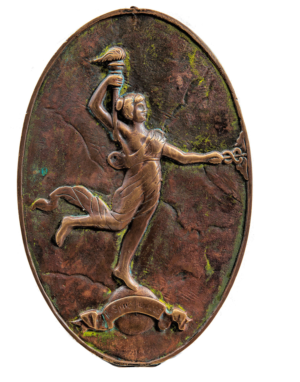 rare original 1920s cast bronze montgomery ward interior elevator door plaque with "spirit of progress" diana weathervane
