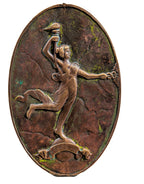 rare original 1920s cast bronze montgomery ward interior elevator door plaque with "spirit of progress" diana weathervane