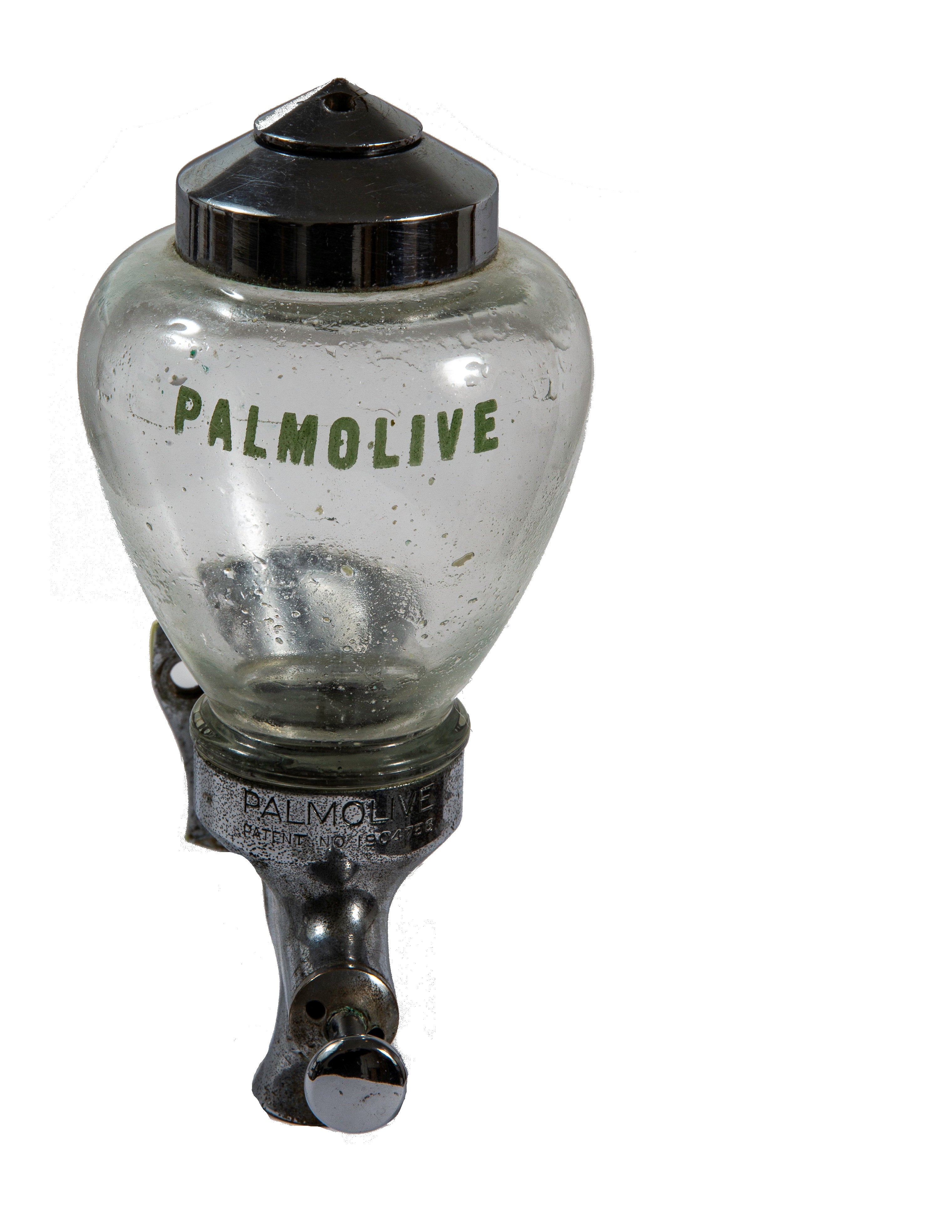 original hard to find american art deco stlly chicago palmolive building glass and chrome soap dispenser