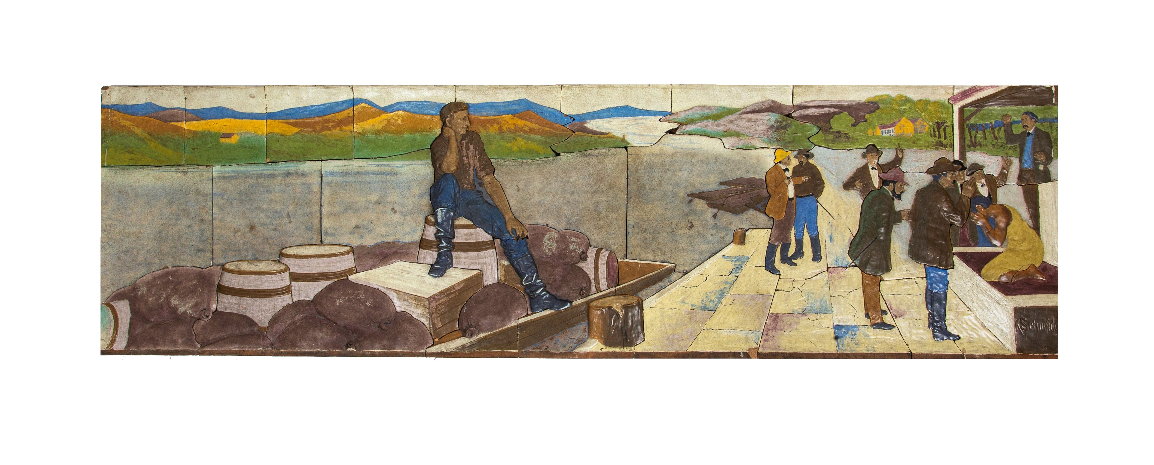 historically important oversized lincoln memorial building (1909) polychromatic glazed terra cotta panel sculpted by kristian schneider for the american terra cotta company, crystal lake, il.