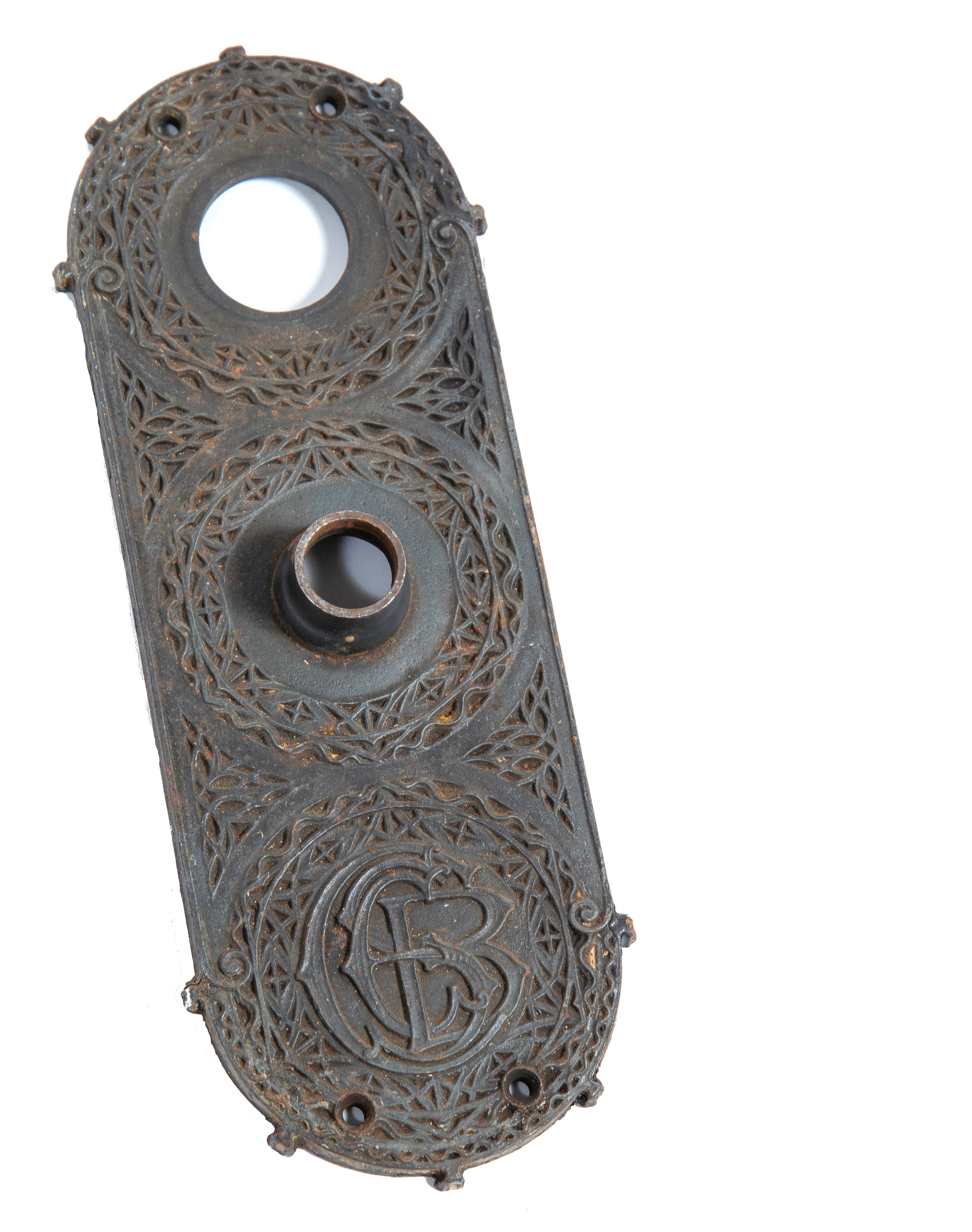 original louis h. sullivan-designed 1893 yale and towne chicago stock exchange building monogrammed doorknob backplate