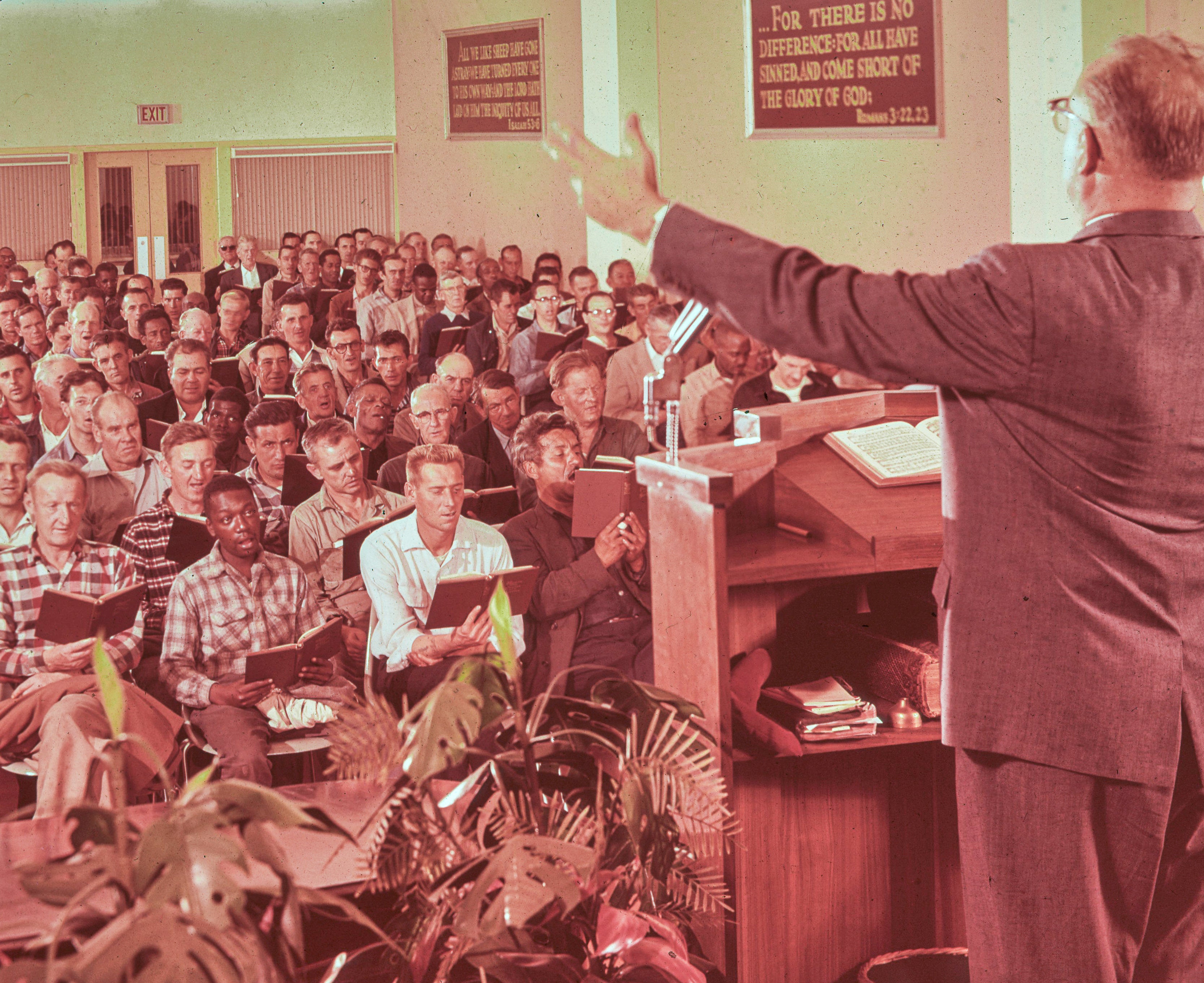 group of rare 1950s original pacific garden mission glass lantern slides of chicago skid row