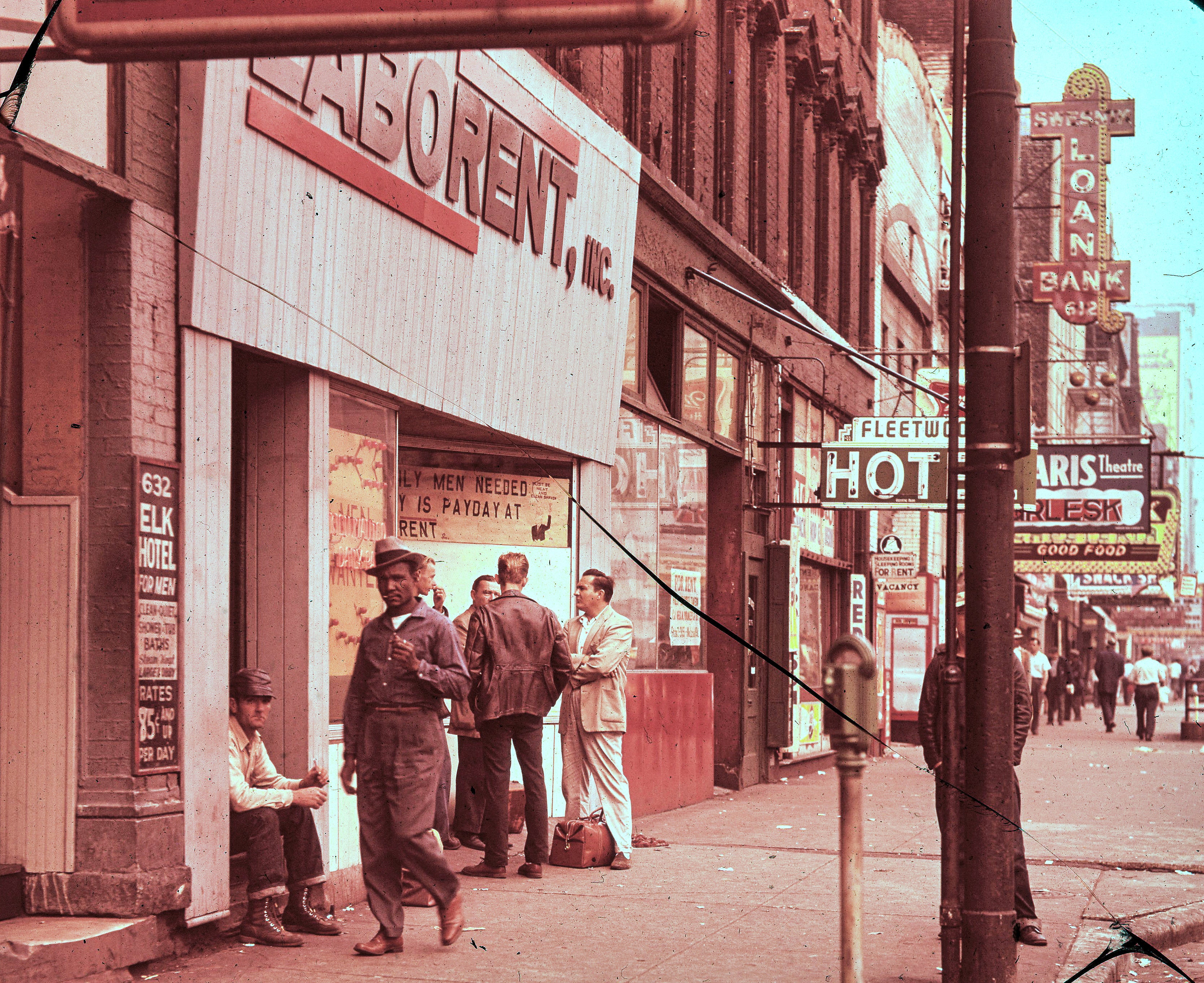 group of rare 1950s original pacific garden mission glass lantern slides of chicago skid row