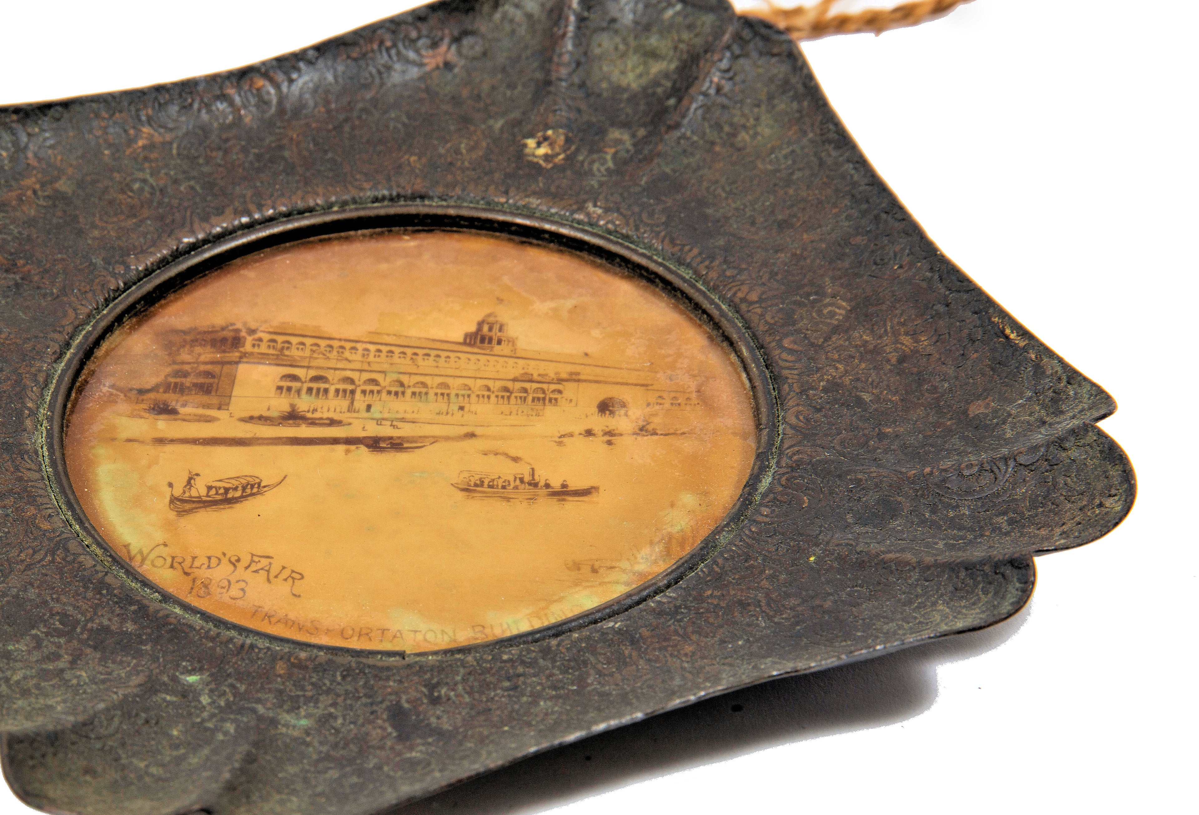 seldom seen 1893 columbian exposition chicago world's fair adler and sullivan stamped brass and glass transportation building souvenir