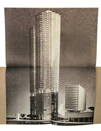 original and largely intact 1962 marina city (bertrand goldberg, 1964-68) prospectus showcasing the building’s distinctive architectural elements with floor plans, site layouts, models, and photographs.