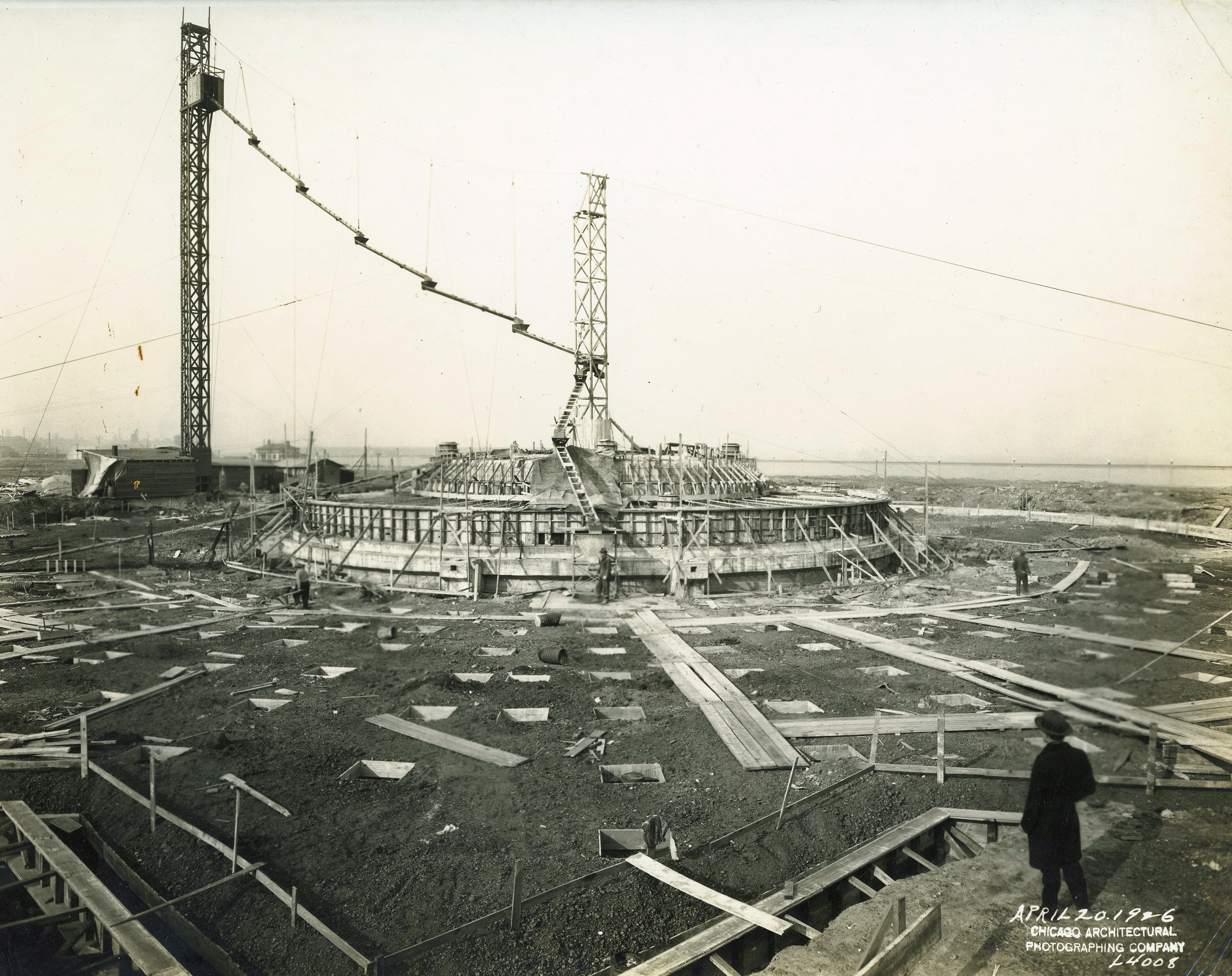 original chicago architectural photographing company linen-backed construction images of edward h. bennett's buckingham fountain (1927), located in grant park, chicago, il.