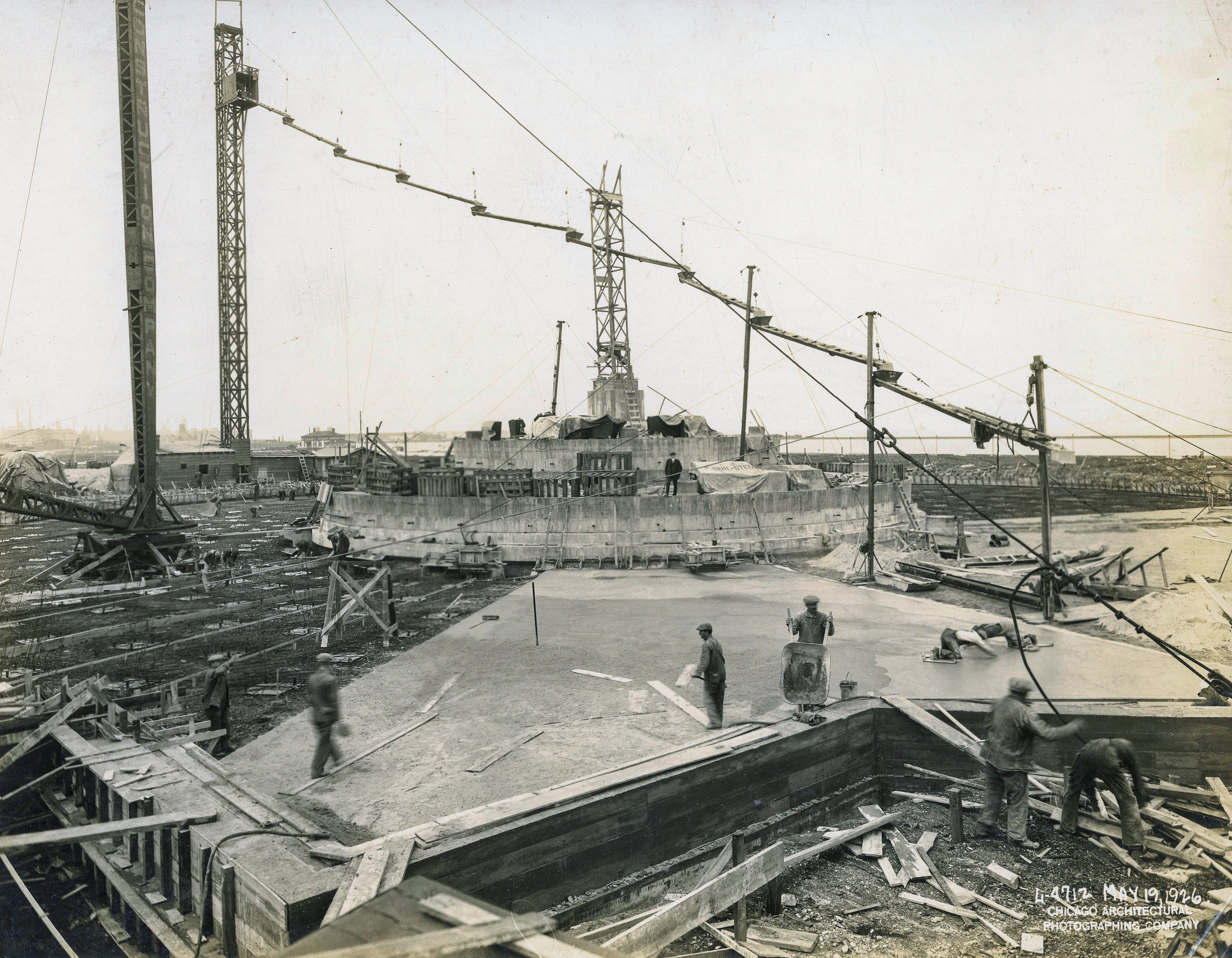 original chicago architectural photographing company linen-backed construction images of edward h. bennett's buckingham fountain (1927), located in grant park, chicago, il.