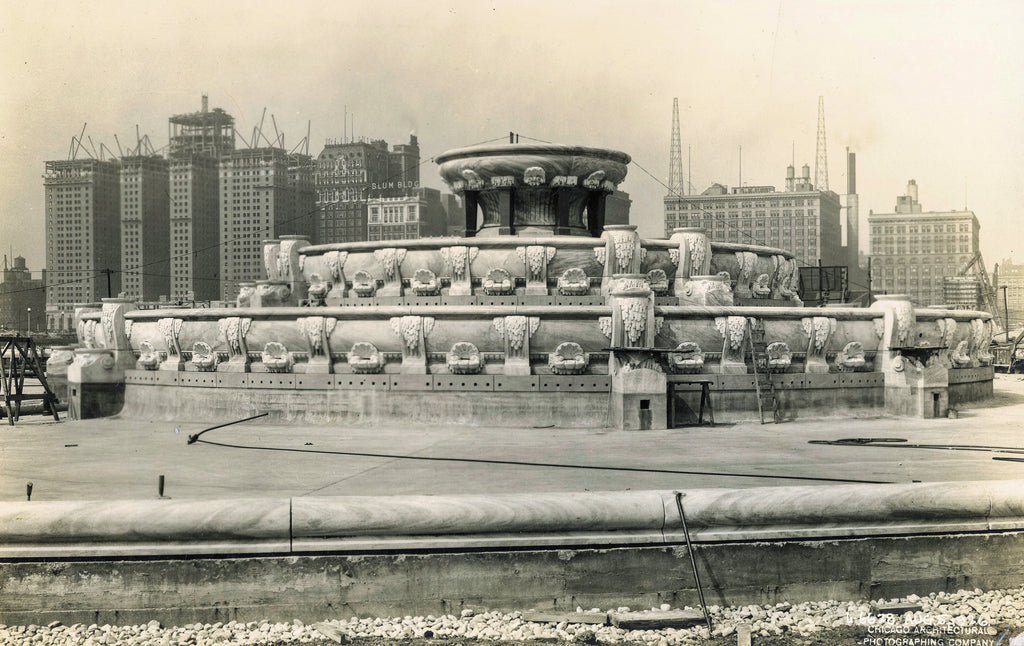 original chicago architectural photographing company linen-backed construction images of edward h. bennett's buckingham fountain (1927), located in grant park, chicago, il.