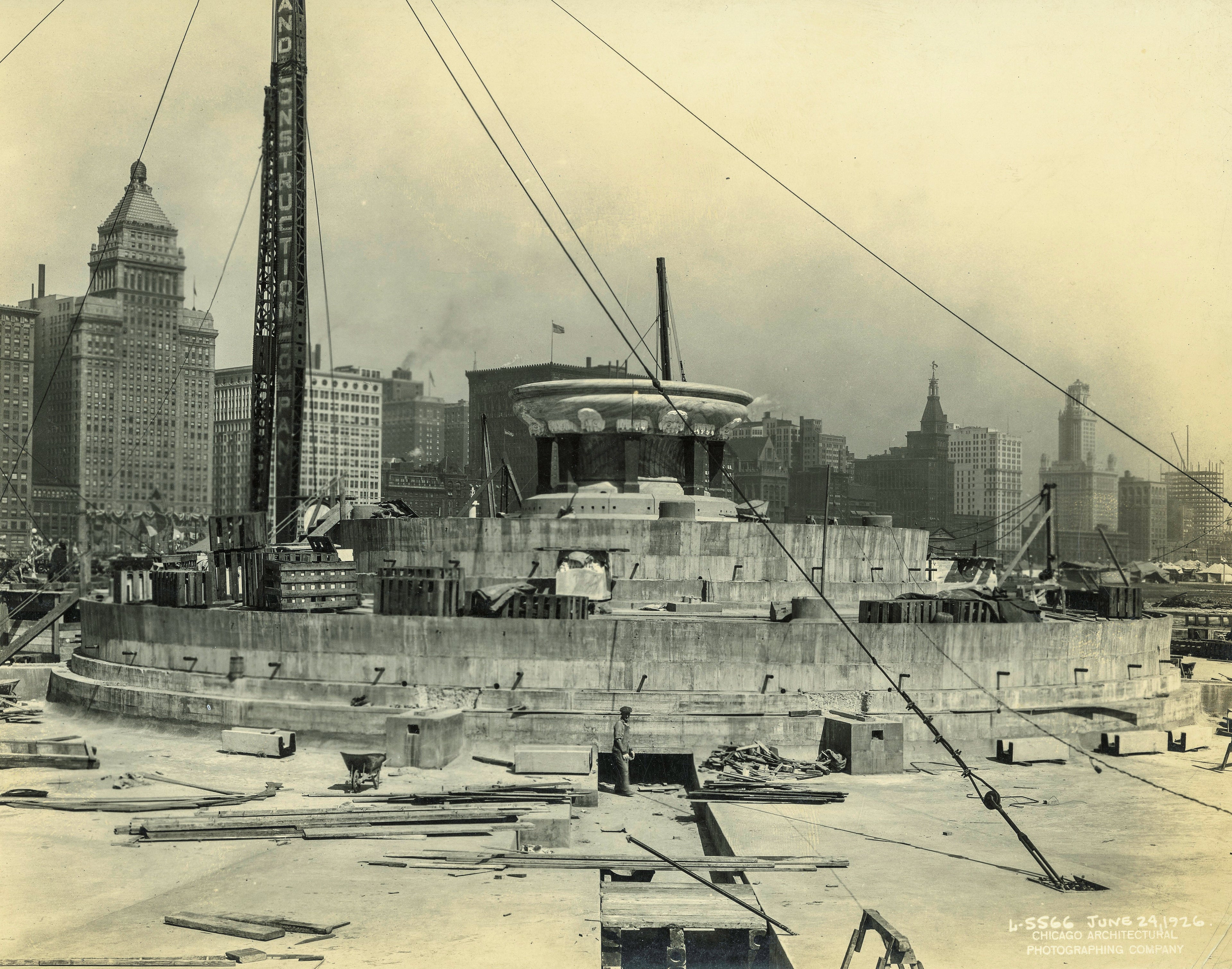 original chicago architectural photographing company linen-backed construction images of edward h. bennett's buckingham fountain (1927), located in grant park, chicago, il.