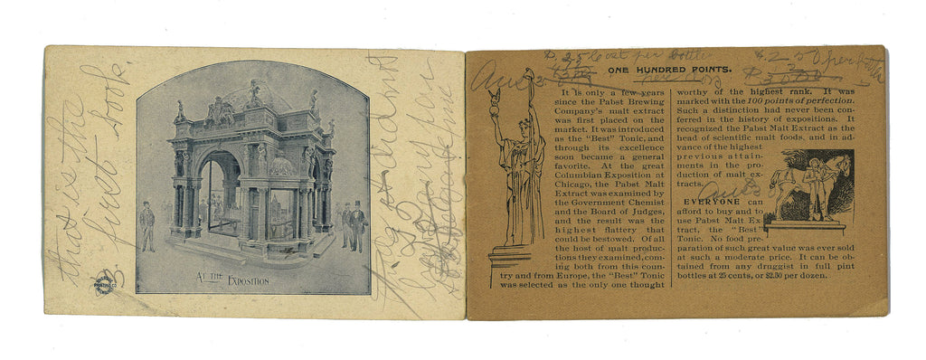rare 1893 pabst brewing company columbian exposition pavillion "100 points of perfection" illustrated booklet