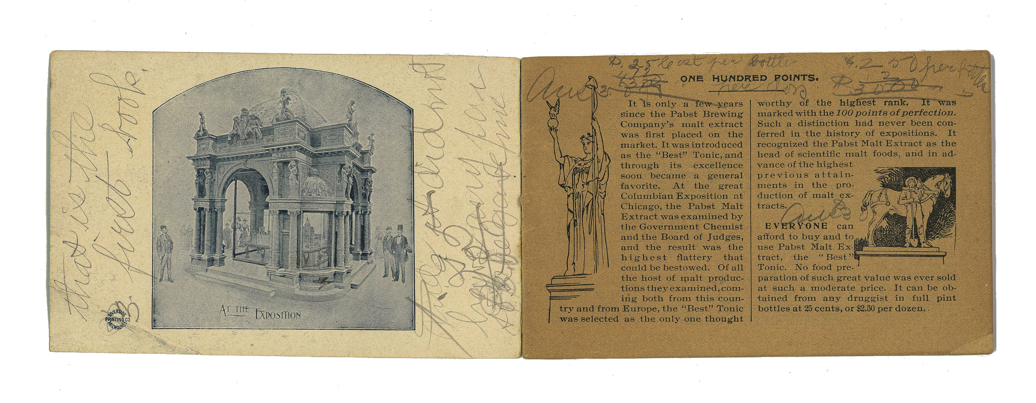 rare 1893 pabst brewing company columbian exposition pavillion "100 points of perfection" illustrated booklet