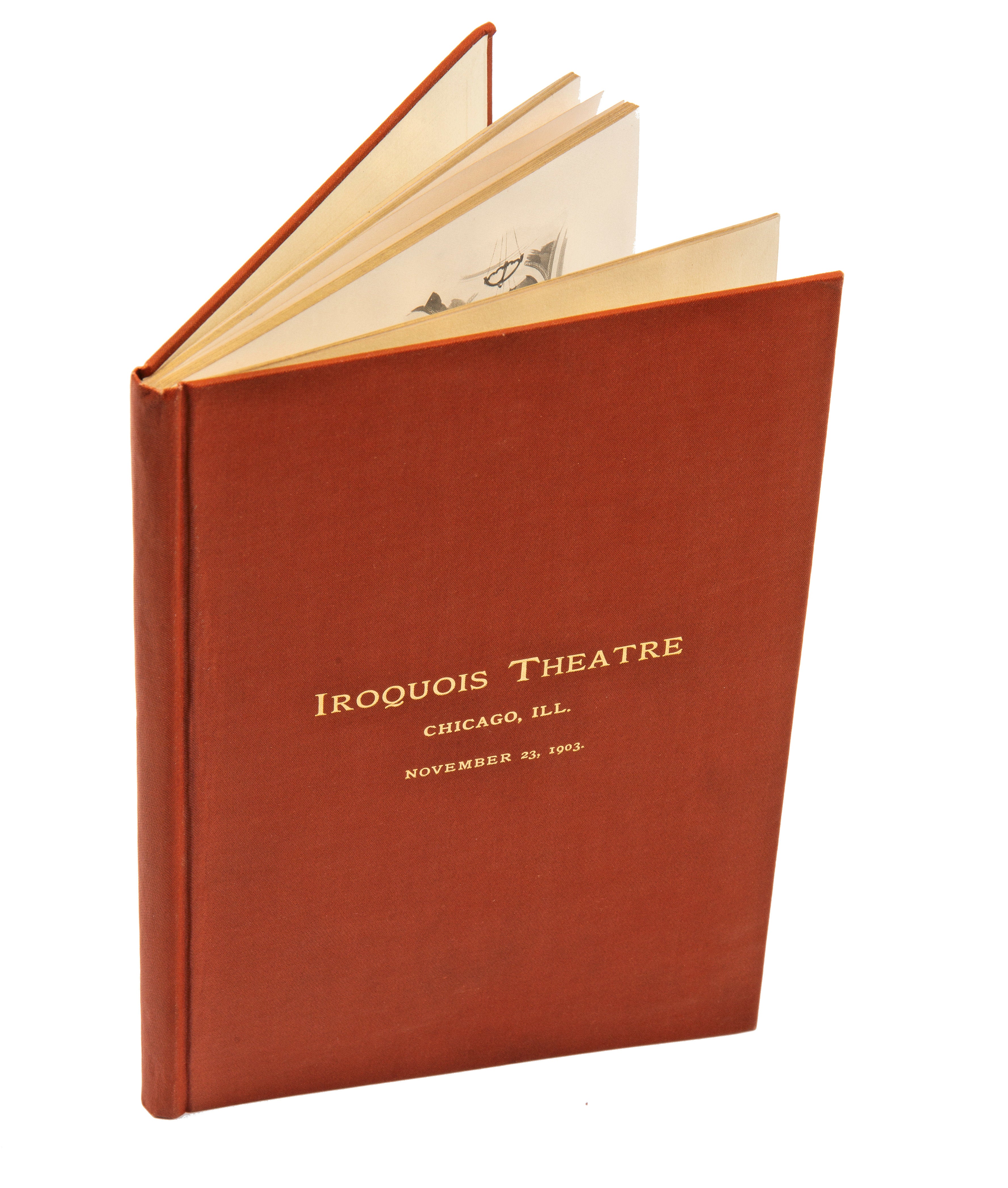 a rare, original, signed and dated hardbound souvenir program or dedication book on the iroquois theater, published by rand, mcnally &amp; co. in 1903.