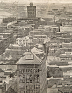 original folio-size, black-and-white lithographic centerfold print of "the heart of chicago, from the masonic building" drawn by charles graham and published in the october 29, 1892 issue of harper's weekly.