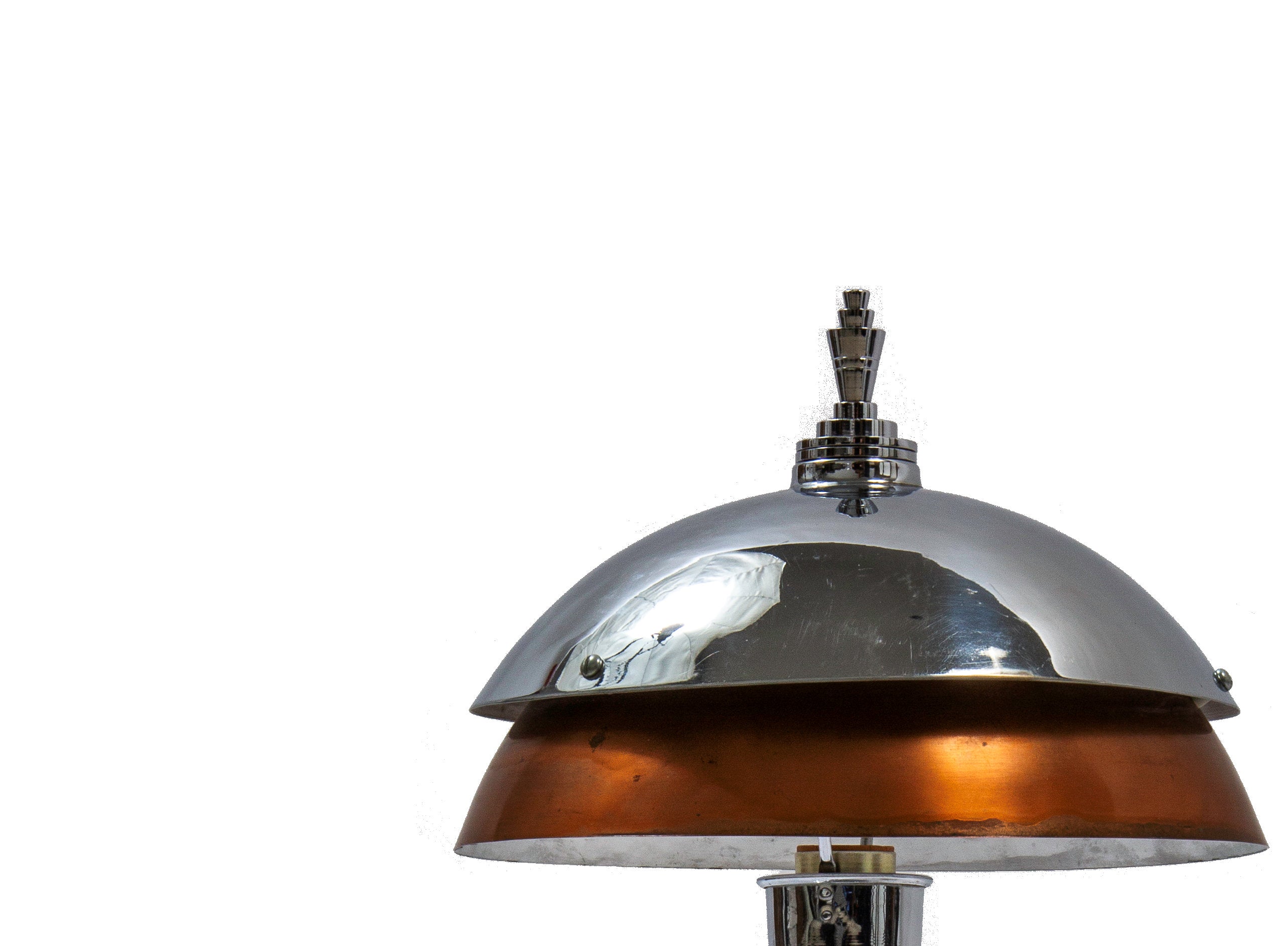 rare machine age chrome and copper faries art deco table lamp