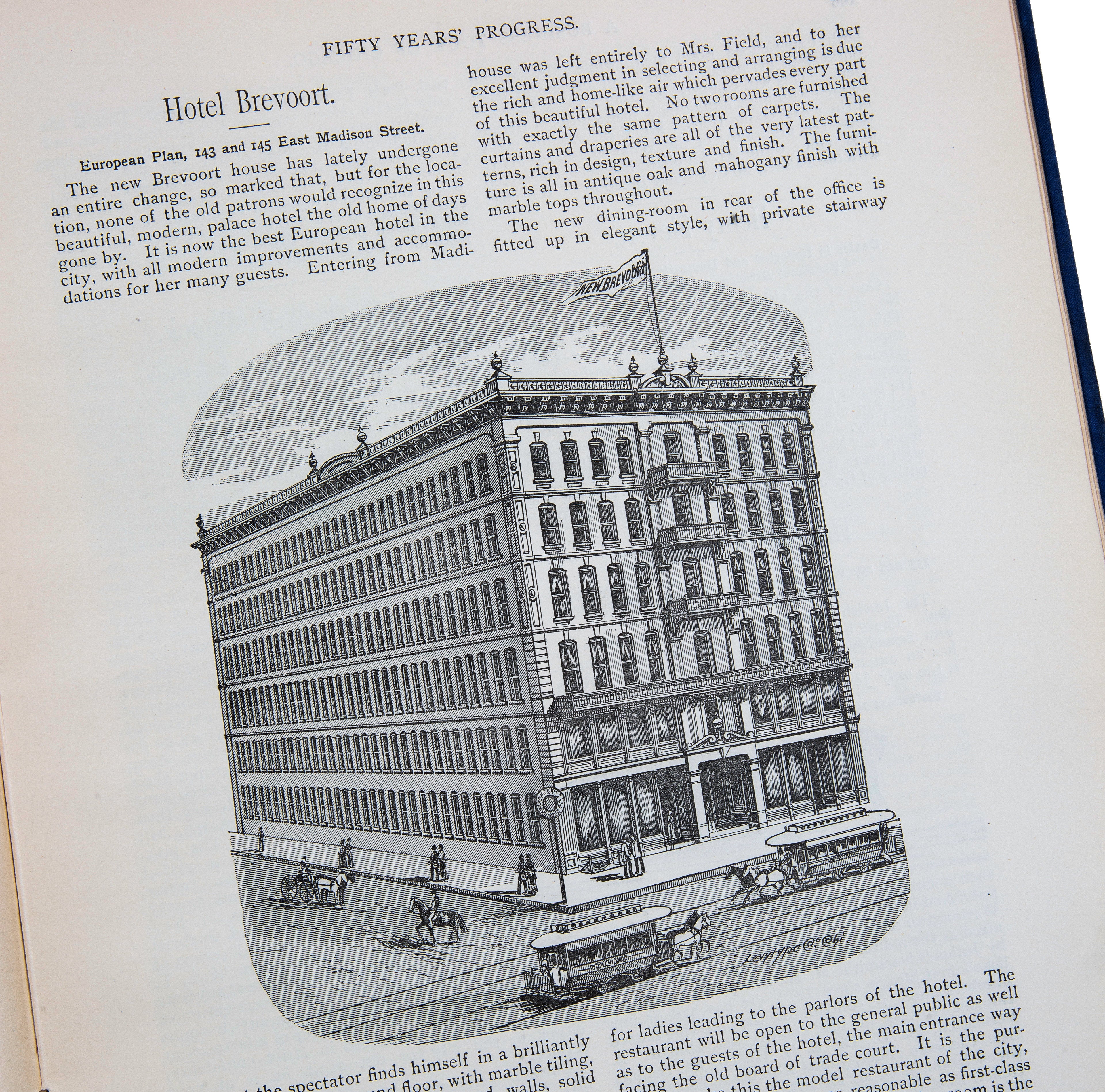 a selection of scans from the original illustrated book "a business tour of chicago depicting fifty years' progress" (e.e. barton, publishers, 1887), featuring sights, industries, history, notable people, and local reminiscences of the city.