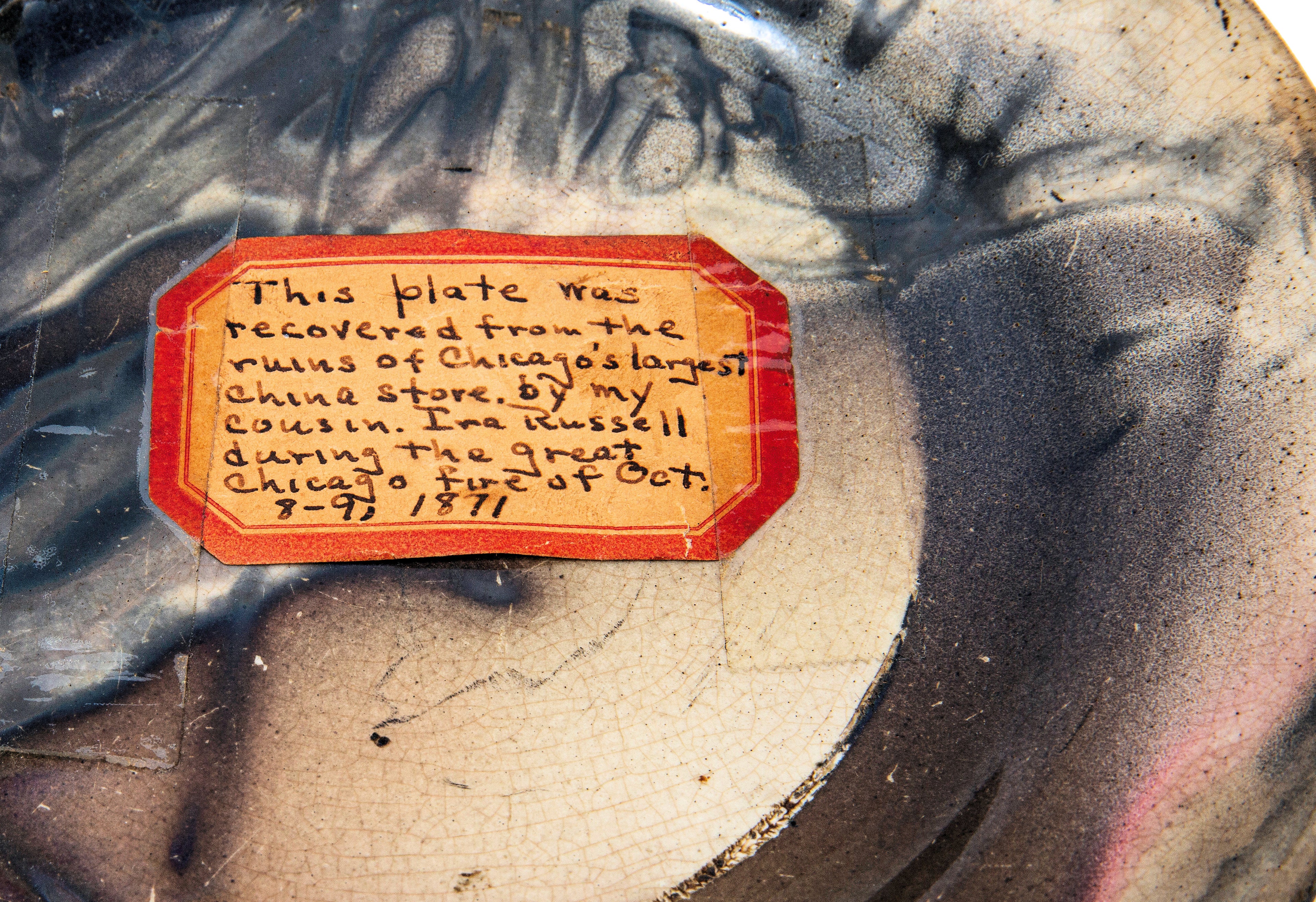 original 1871 great chicago fire "burnt district" china plate relic souvenir