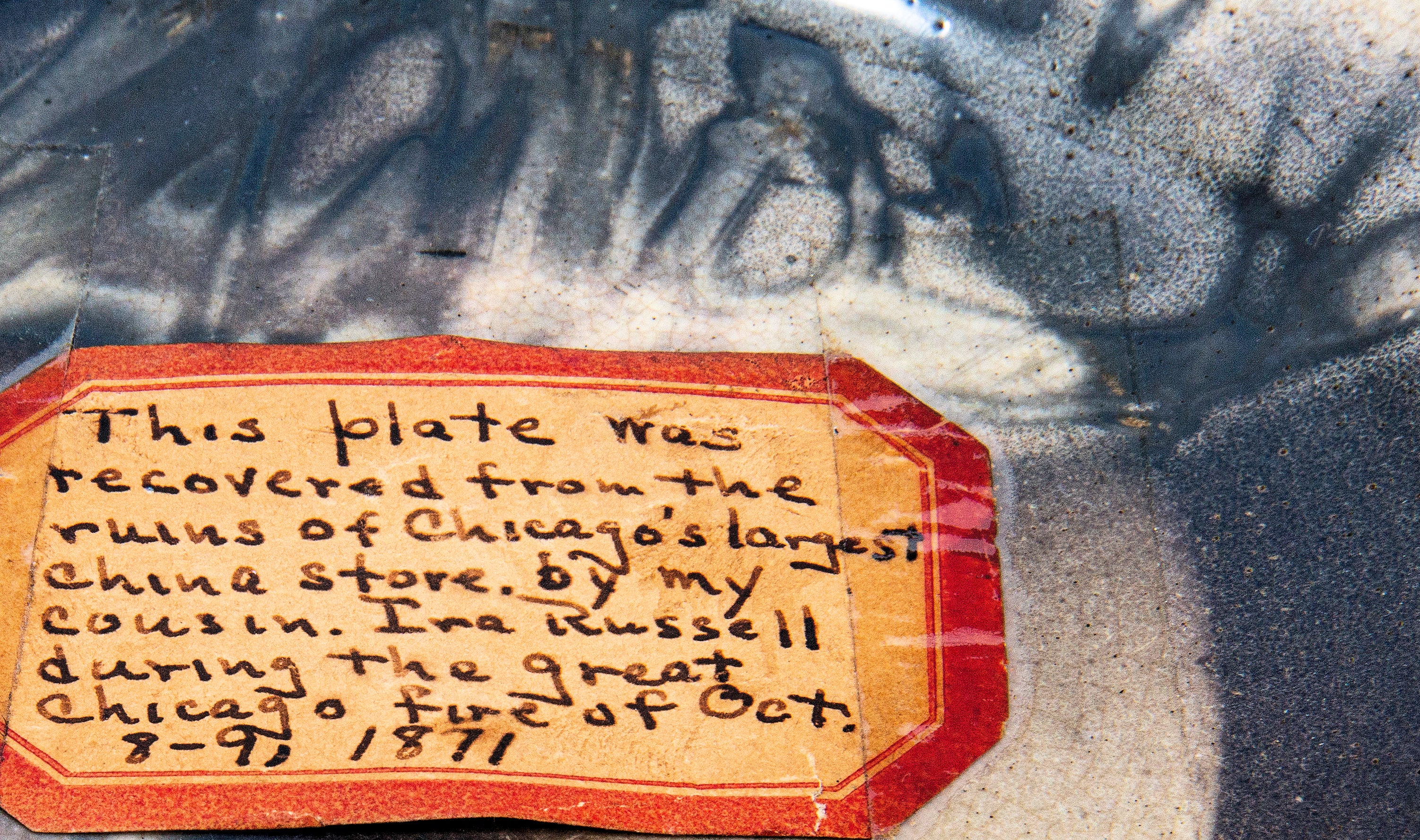 original 1871 great chicago fire "burnt district" china plate relic souvenir