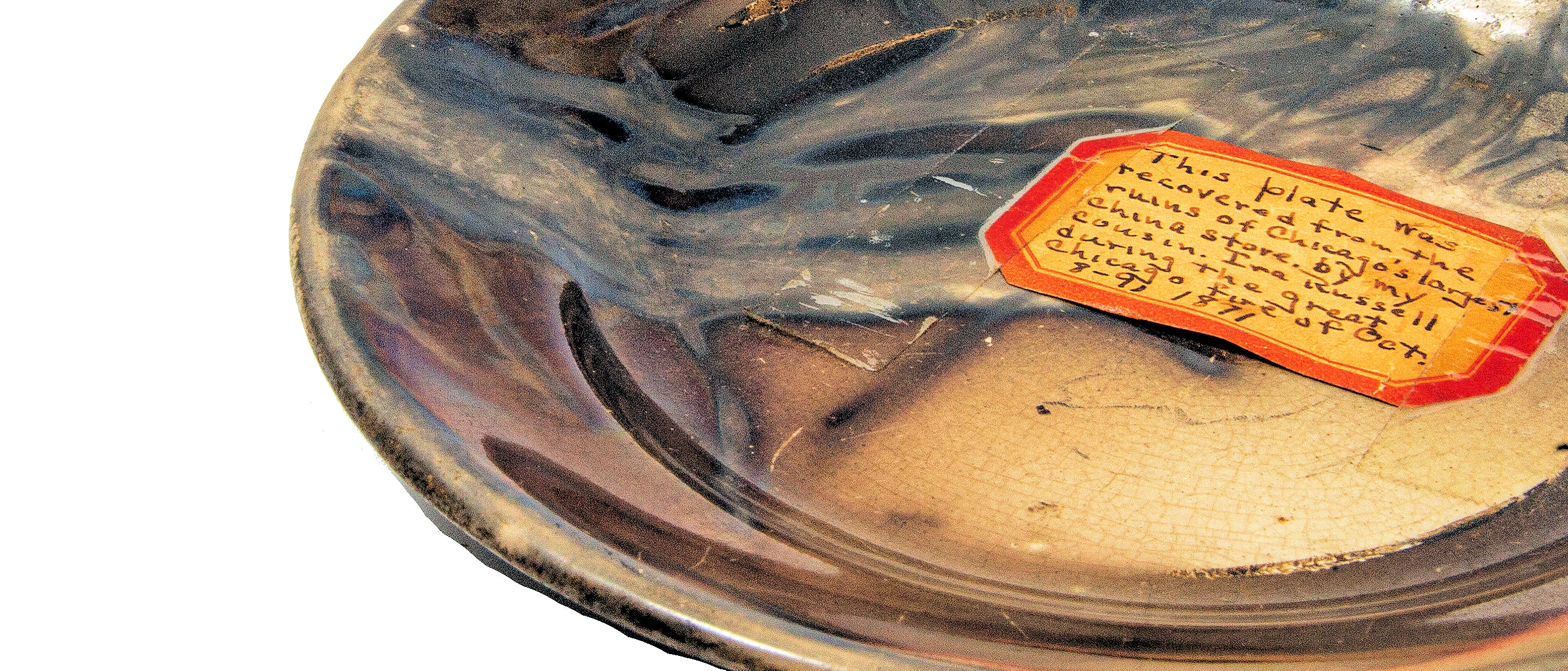 original 1871 great chicago fire "burnt district" china plate relic souvenir