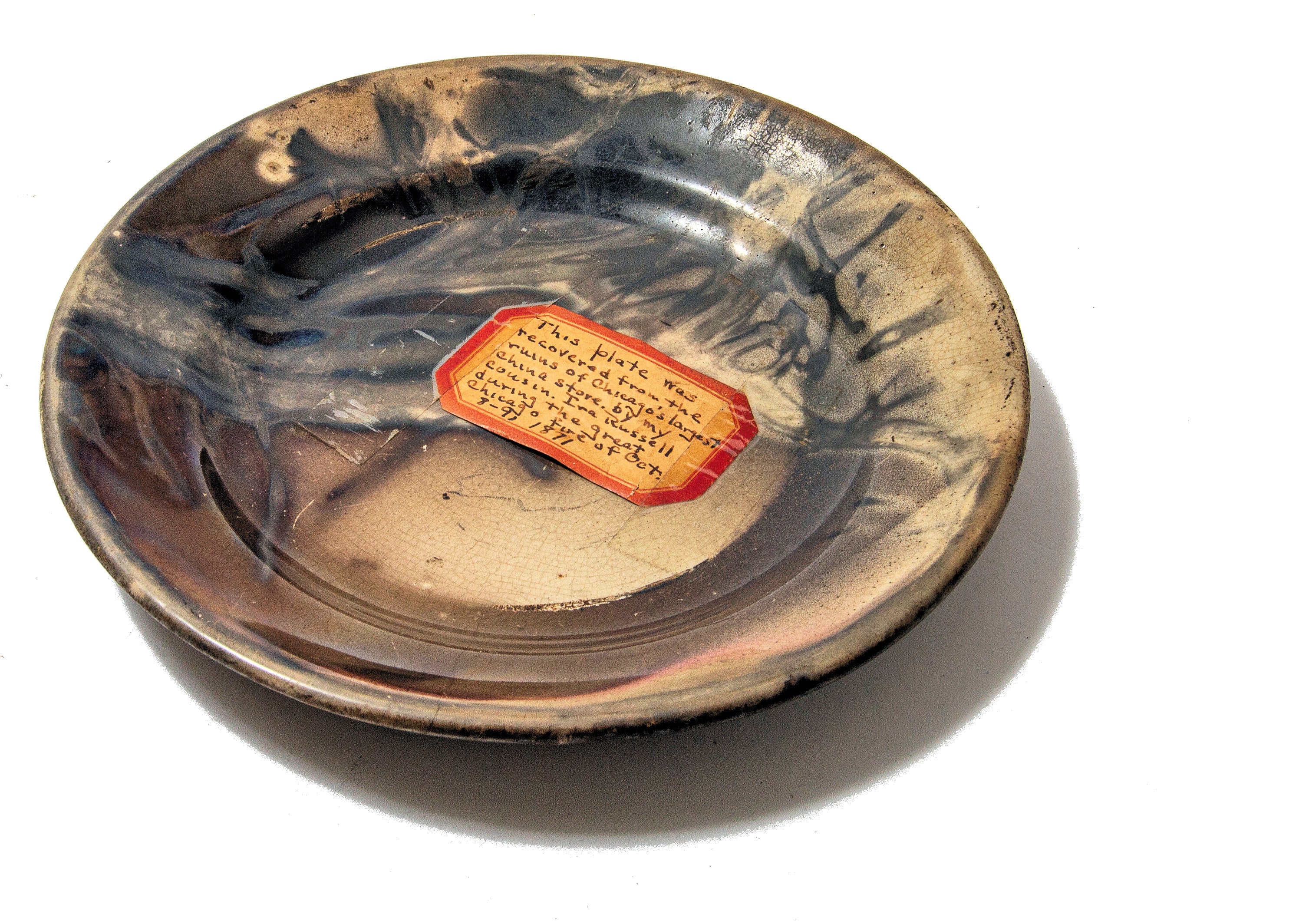 original 1871 great chicago fire "burnt district" china plate relic souvenir