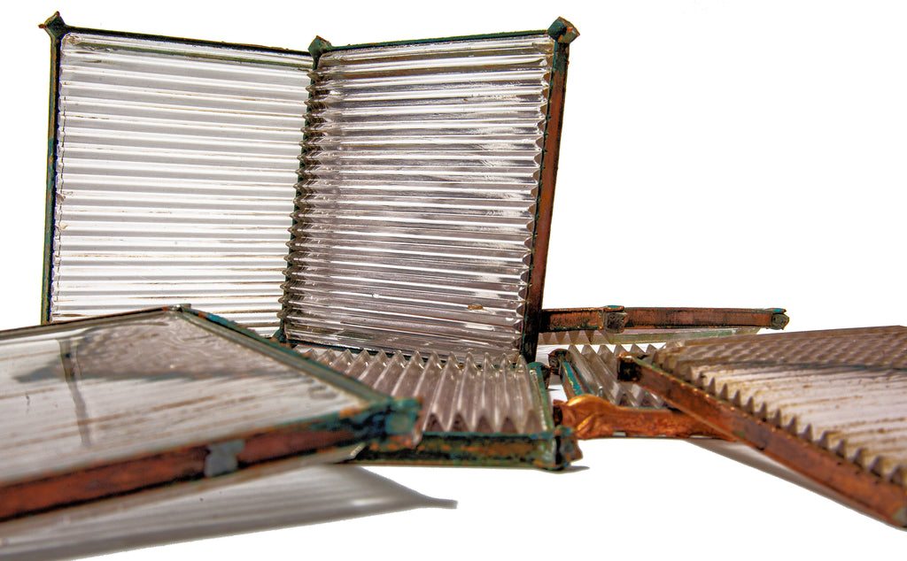 large lot of original 19th century rookery building luxfer prism glass tiles with intact sodered-joint copper caming