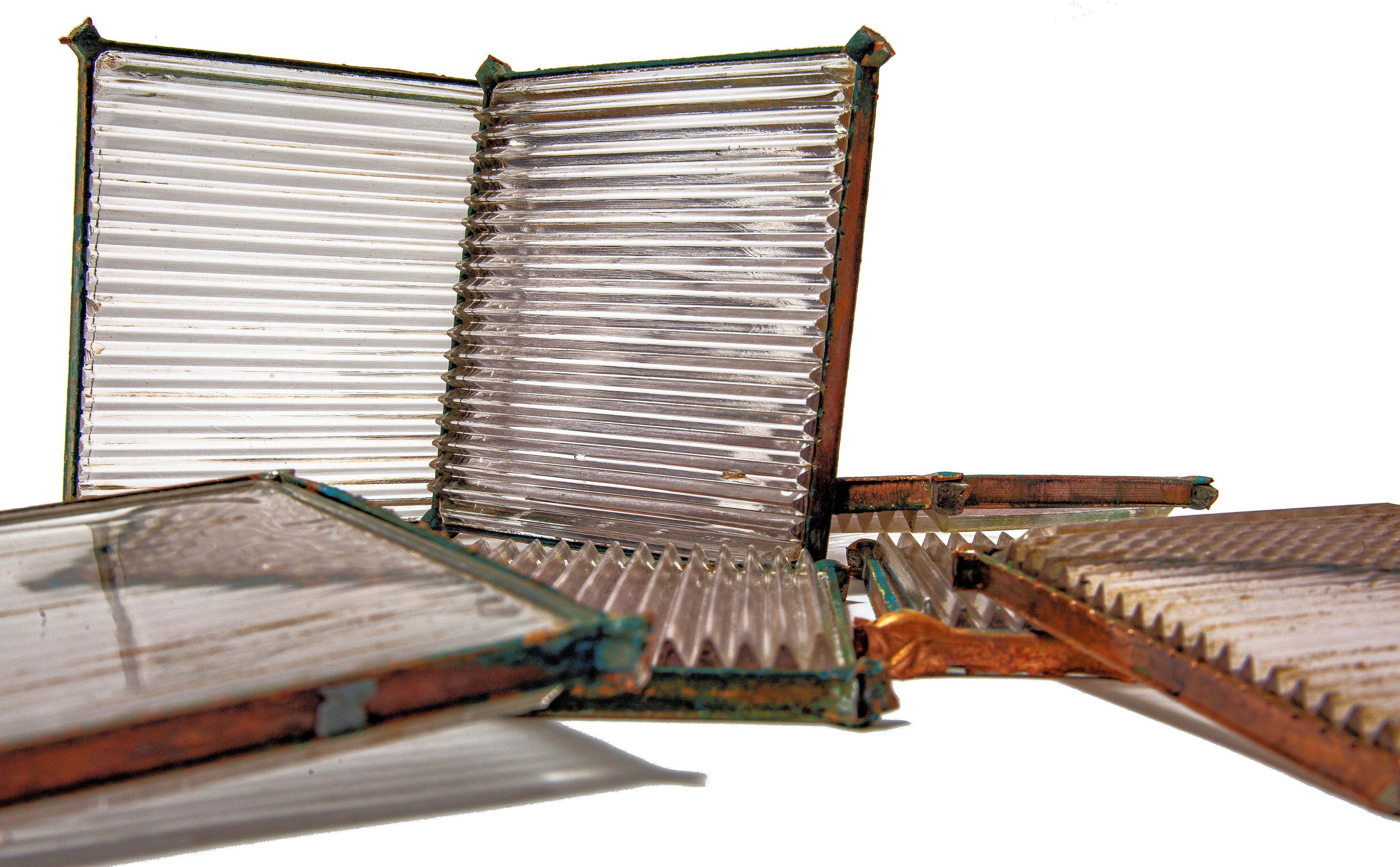 large lot of original 19th century rookery building luxfer prism glass tiles with intact sodered-joint copper caming