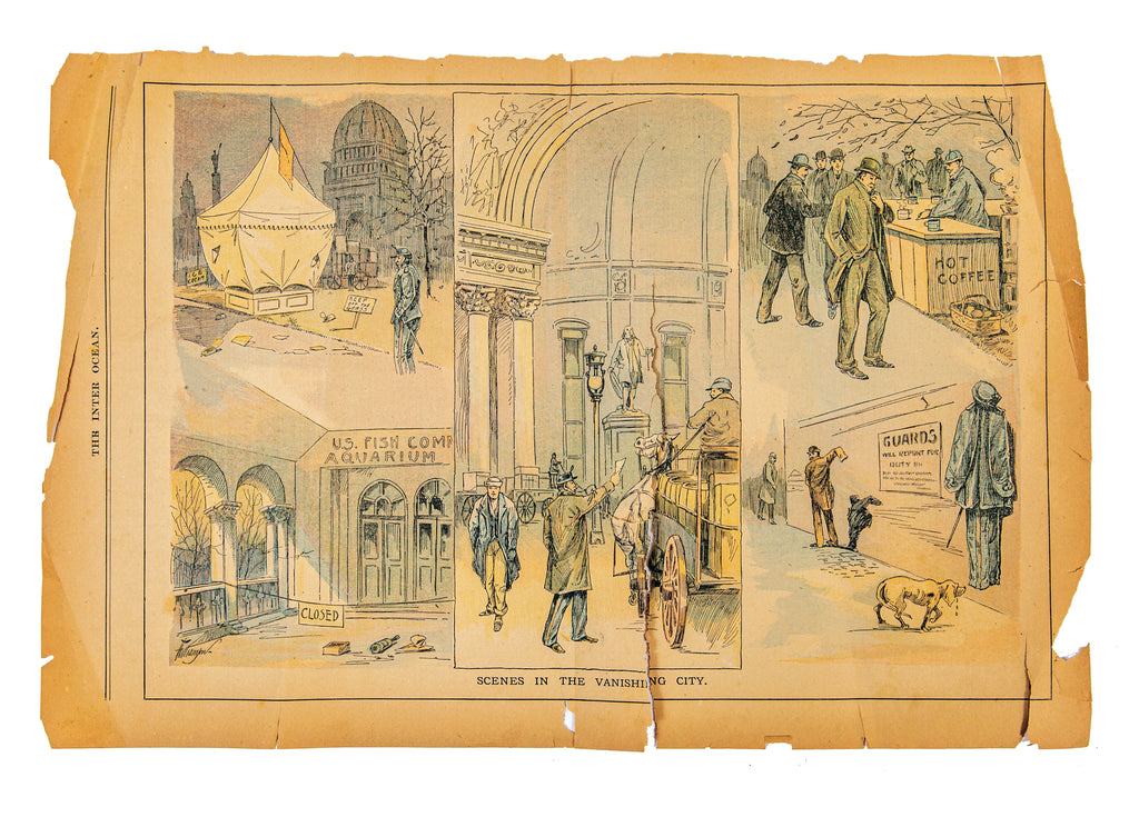 rare inter-ocean 1893 "scenes from the vanishing city" hand-colored lithograph