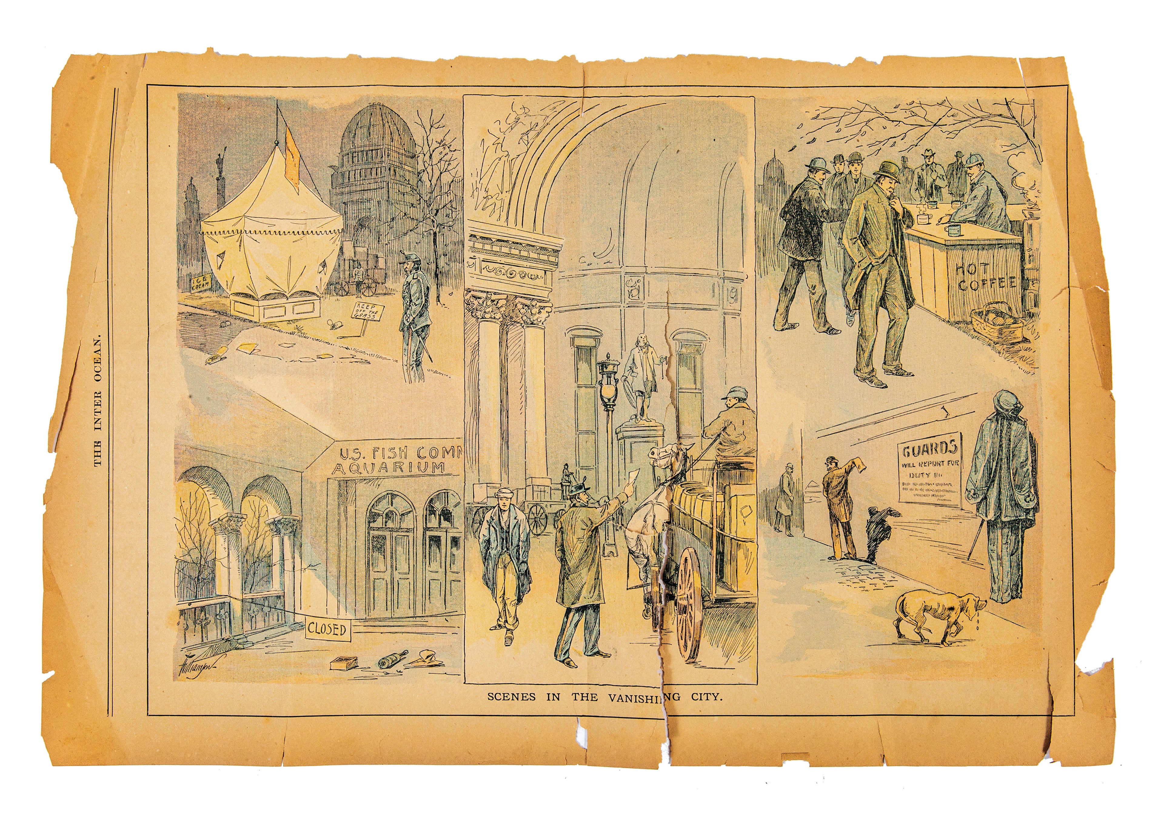 rare inter-ocean 1893 "scenes from the vanishing city" hand-colored lithograph