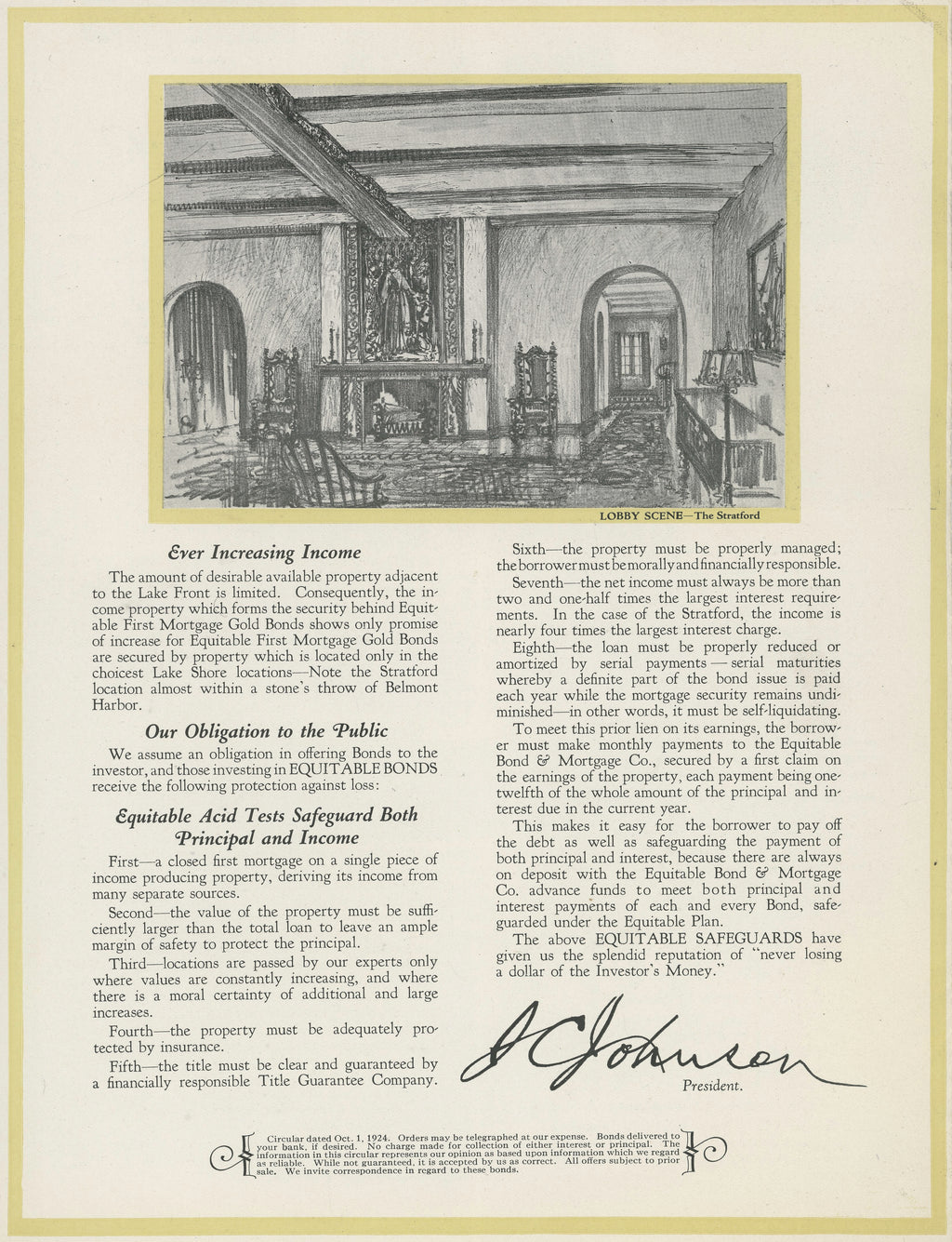original promotional brochure for paul fredrick olsen's hotel stratford (1923), located at 4131 north sheridan road, chicago, il.