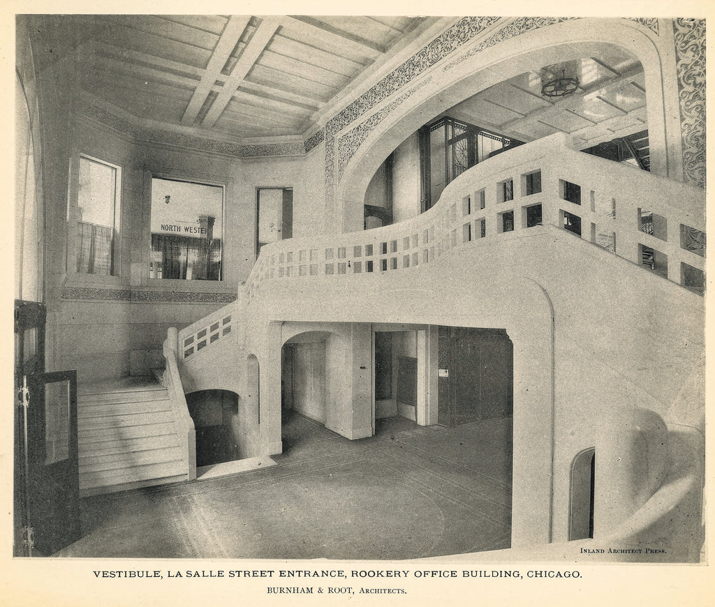 group of original burnham and root rookery building (1888) lithographic prints