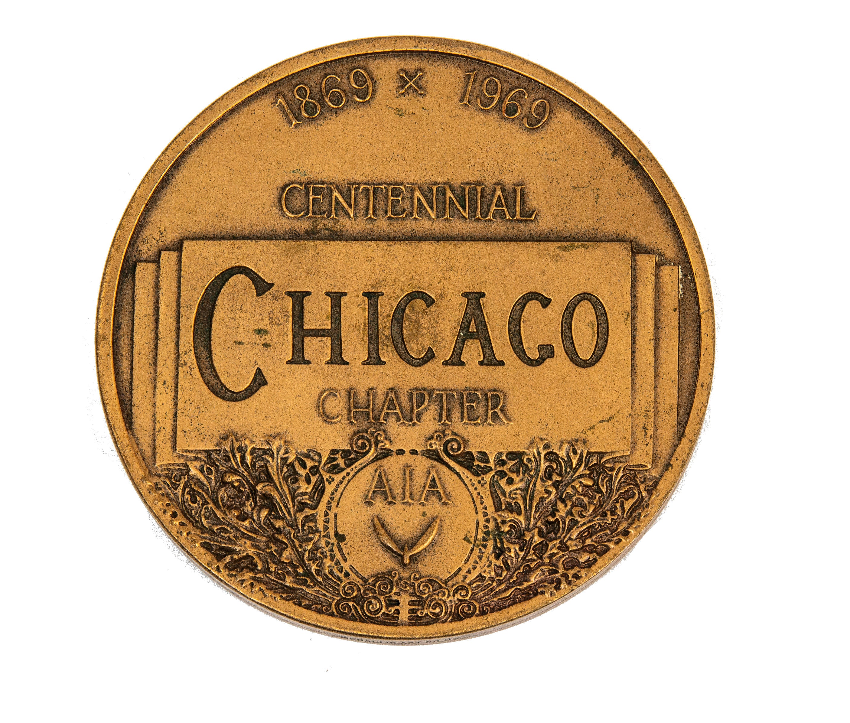 original cast bronze double-sided 1869-1969 chicago chapter american institute of architects centennial medal