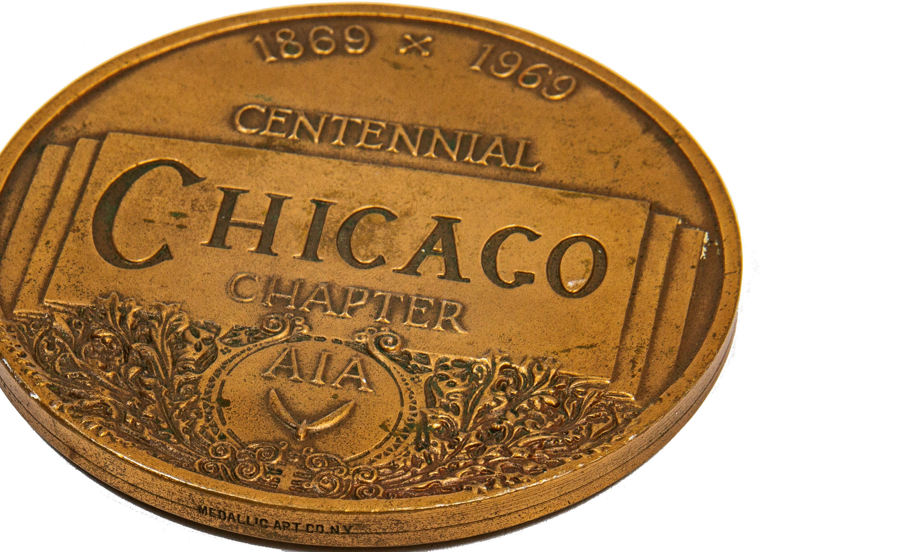 original cast bronze double-sided 1869-1969 chicago chapter american institute of architects centennial medal