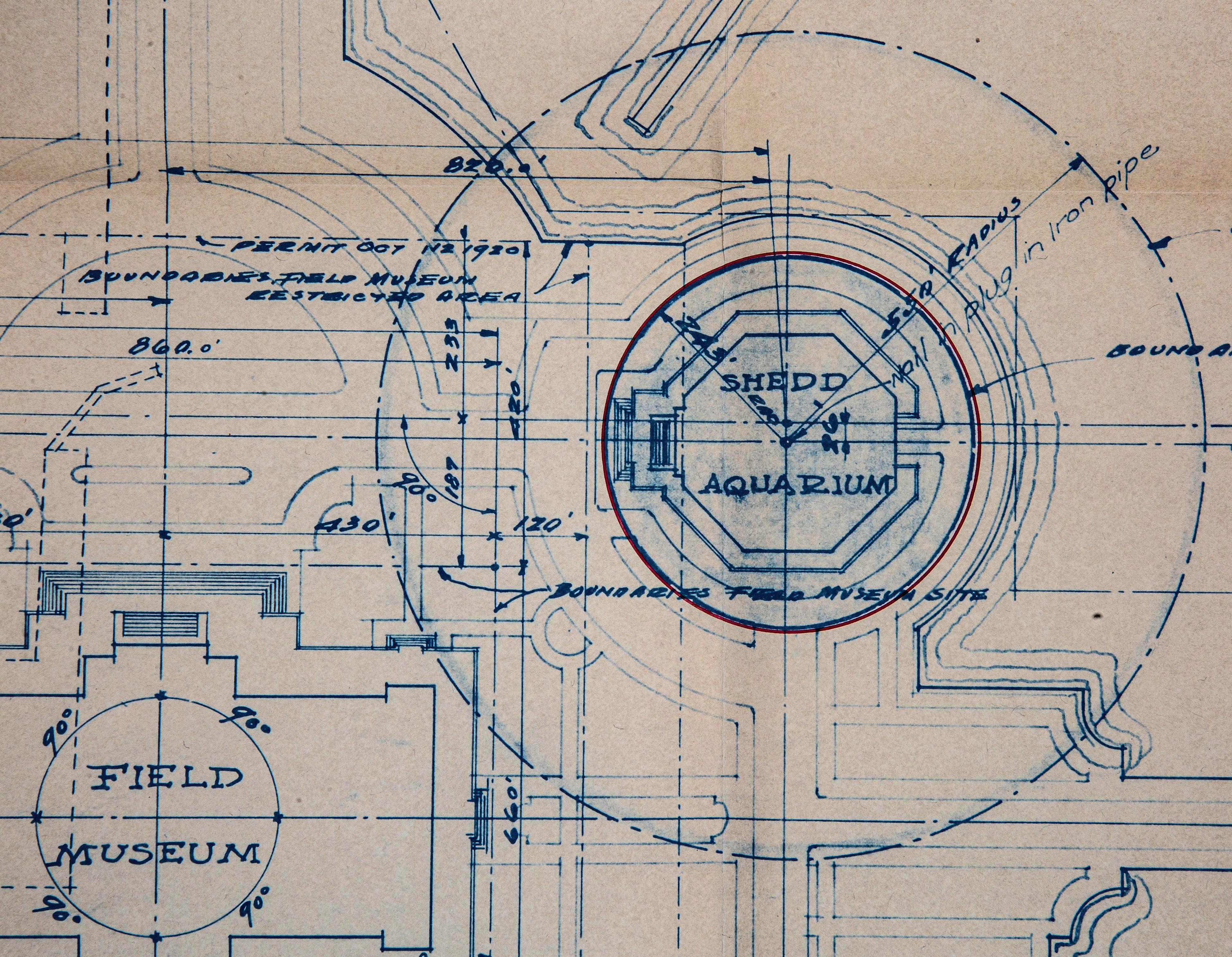 rare 1925 original agreement with fold-out blueprint between shed aquarium society and john g. shedd