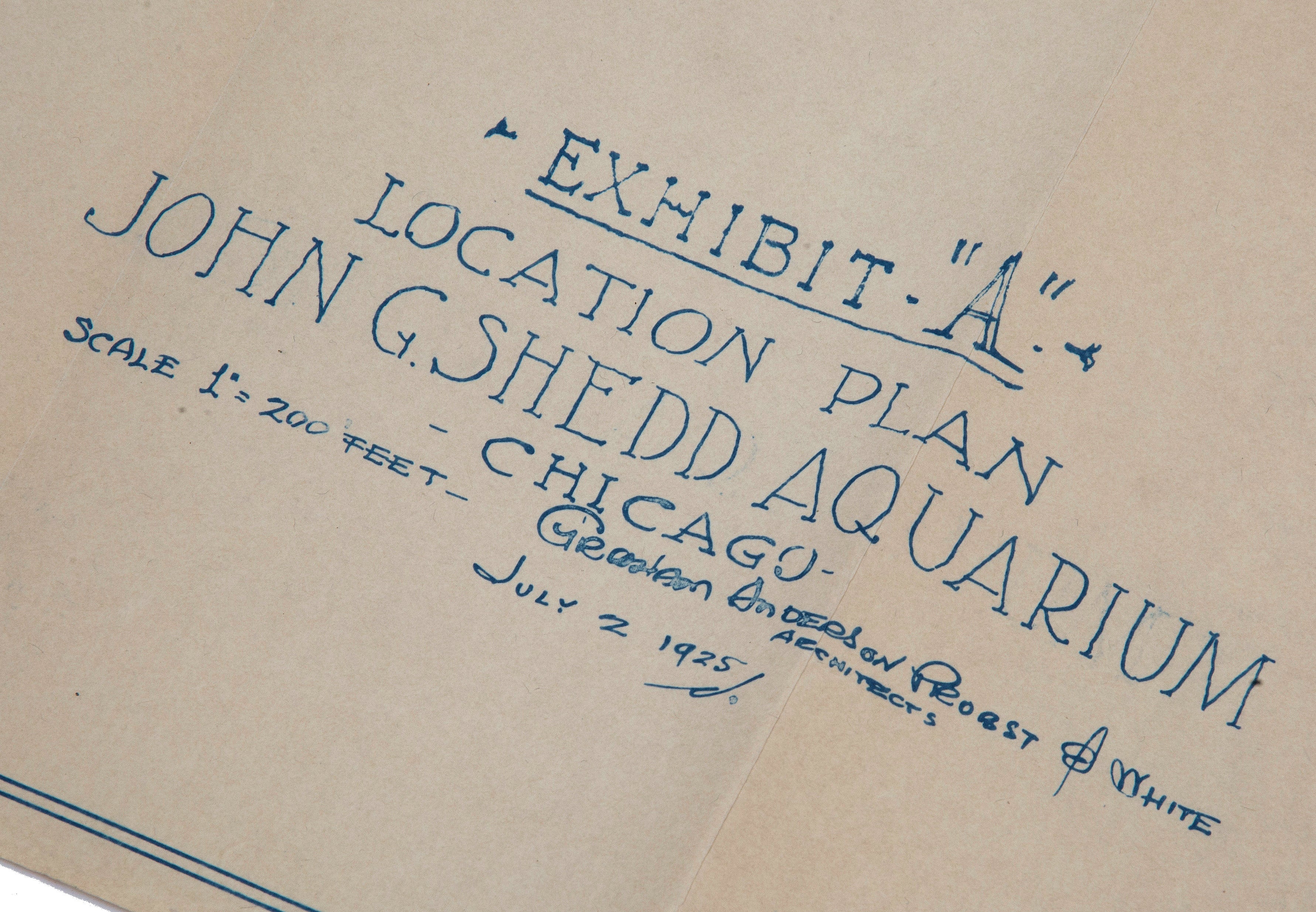 rare 1925 original agreement with fold-out blueprint between shed aquarium society and john g. shedd
