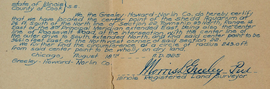 rare 1925 original agreement with fold-out blueprint between shed aquarium society and john g. shedd