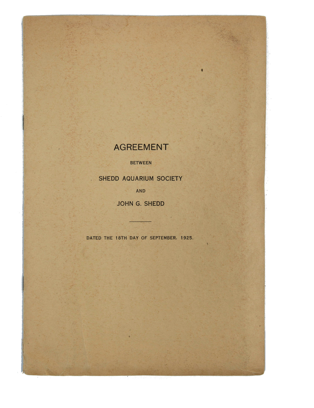 rare 1925 original agreement with fold-out blueprint between shed aquarium society and john g. shedd