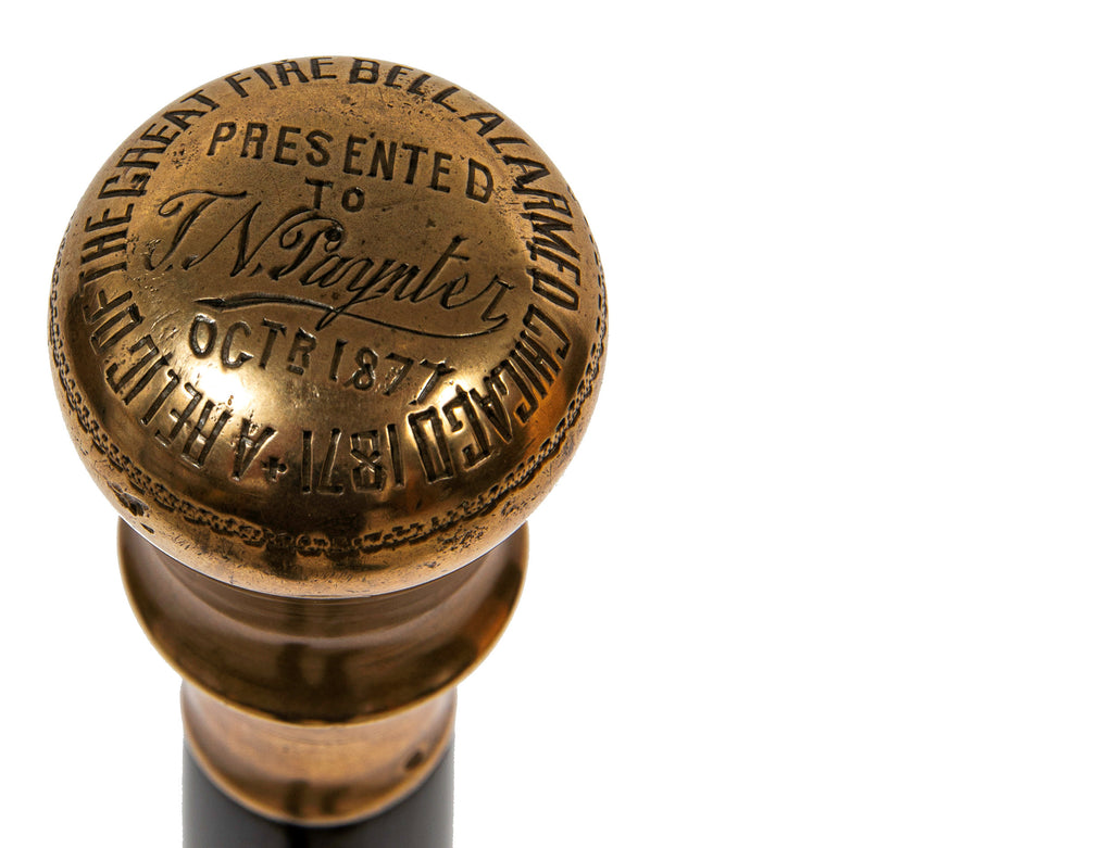 museum quality 1871 great chicago fire city hall bell fire relic presentation walking cane