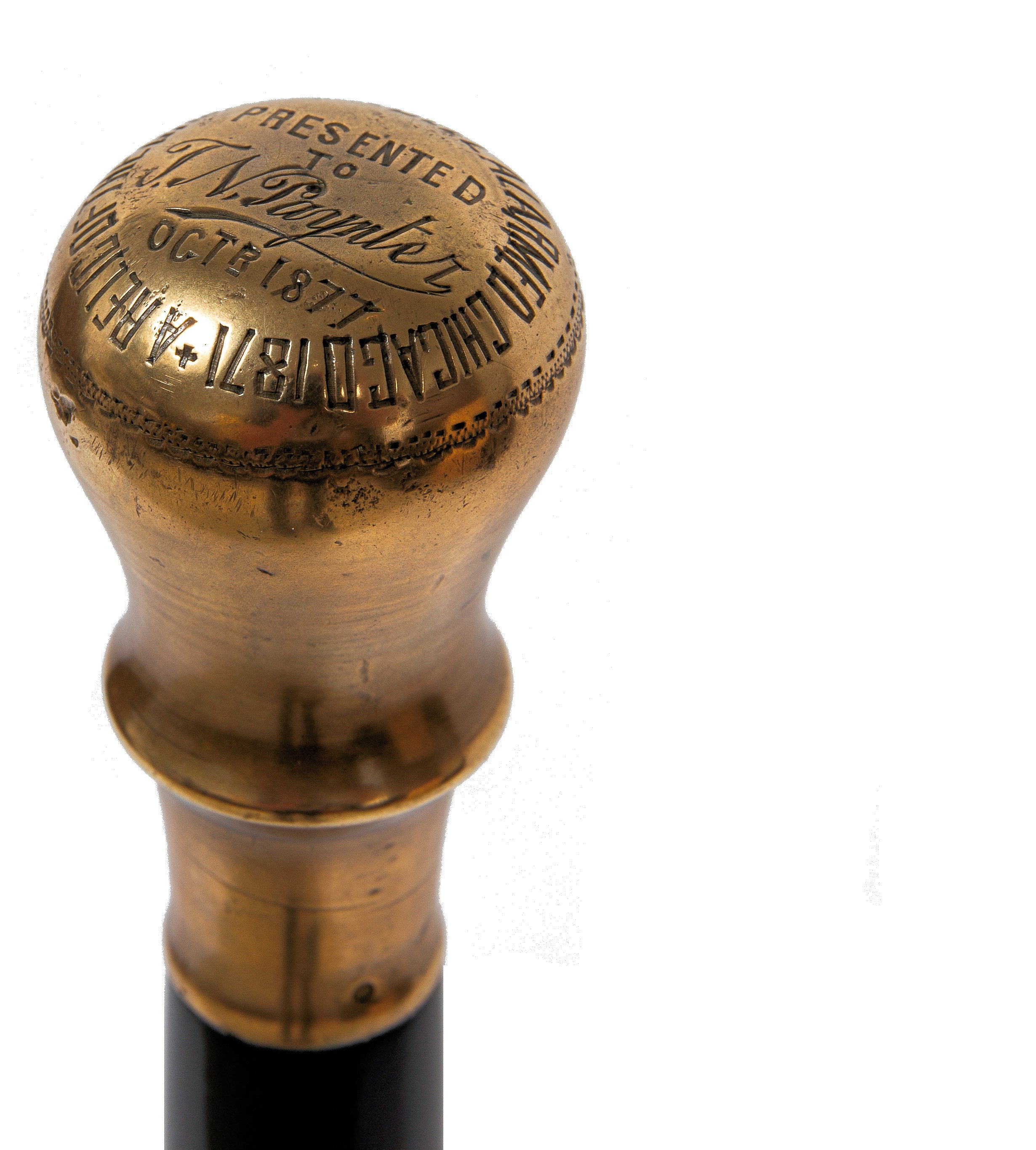museum quality 1871 great chicago fire city hall bell fire relic presentation walking cane