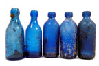 group of 1860s-1880s dug chicago cobalt blue john a. lomax soda bottles