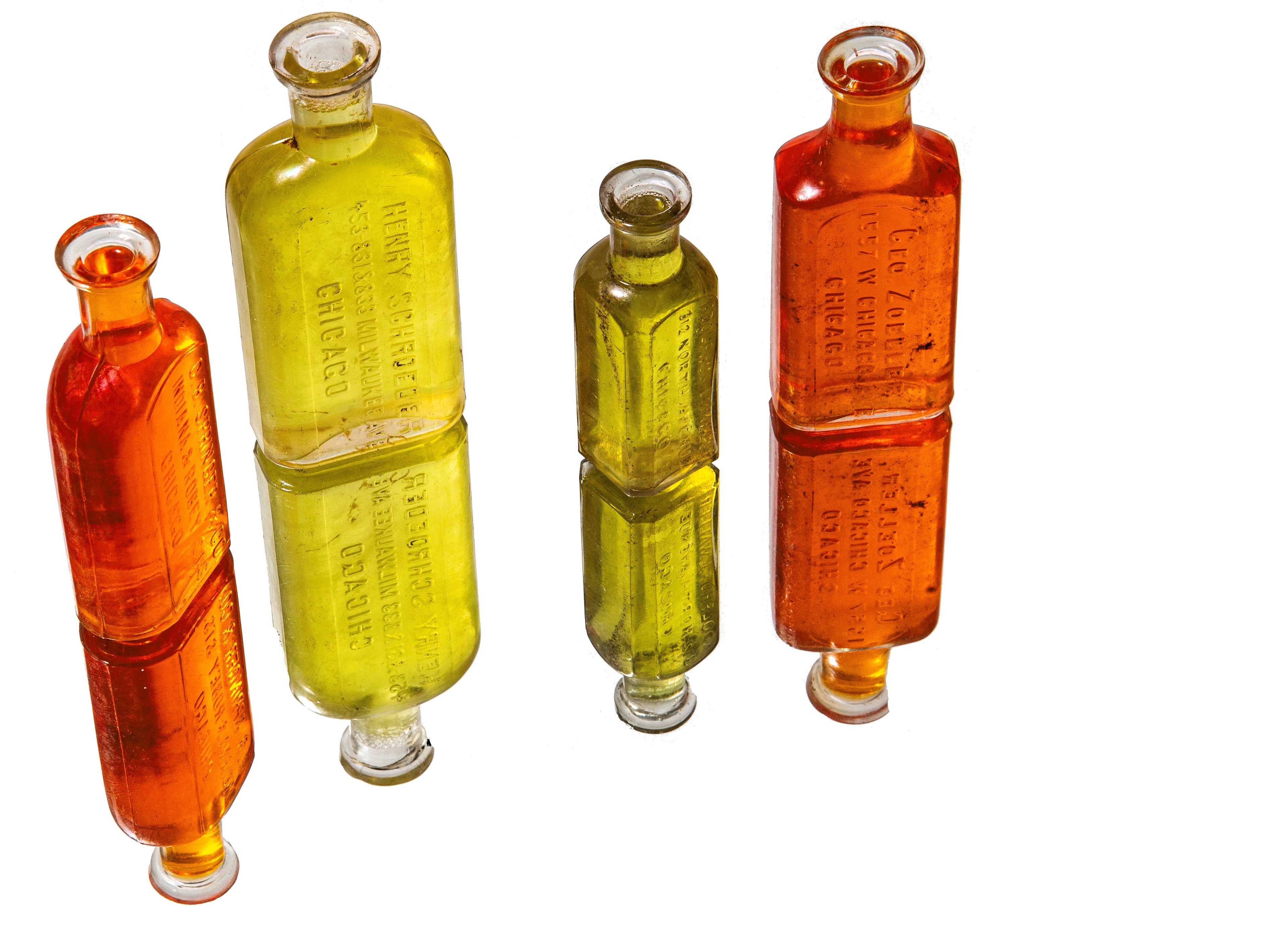 group of late 19th and early 20th century dug chicago druggists glass bottles