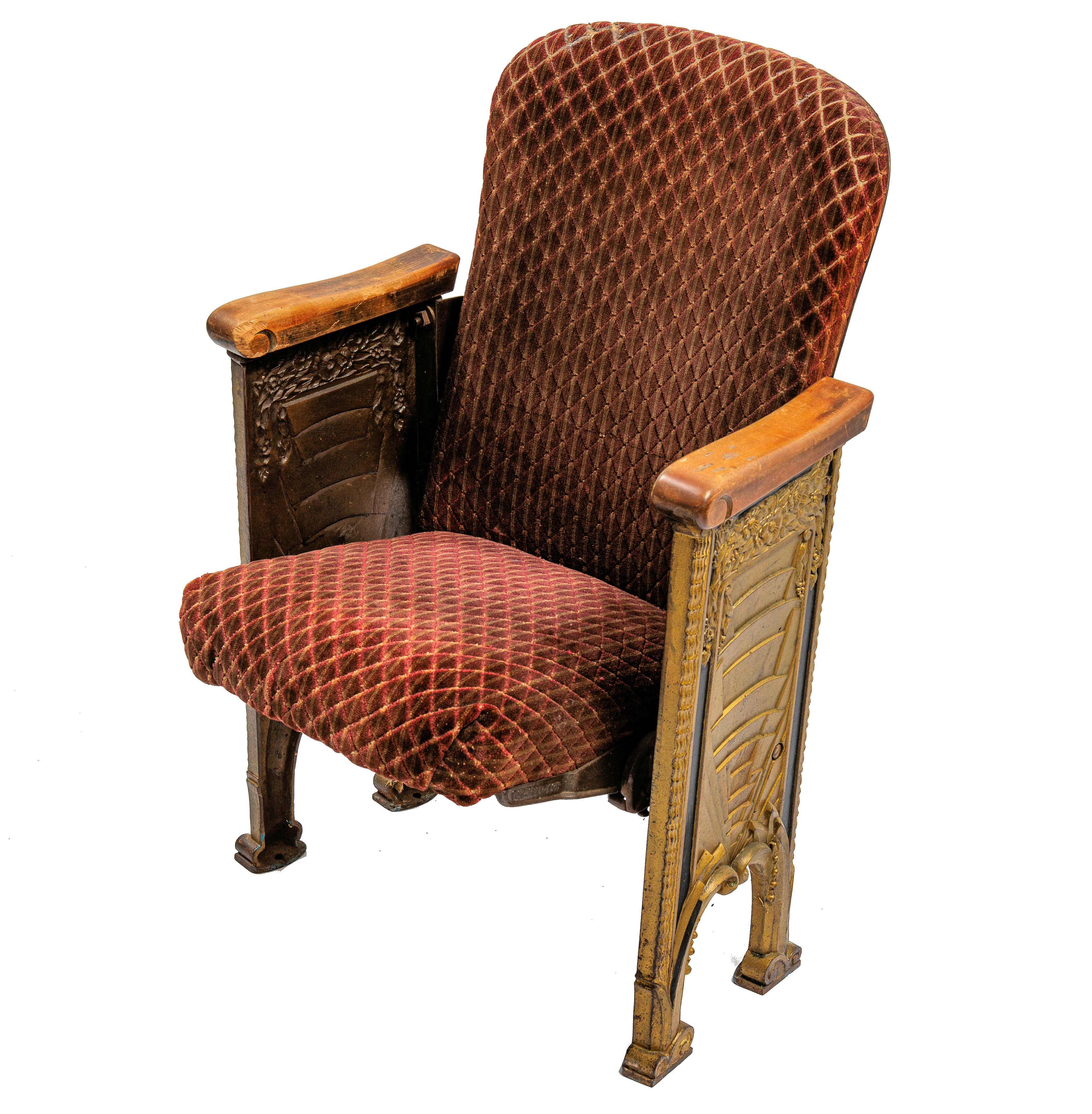 original 1930s art deco style chicago theater chair with original mohair seat and backrest
