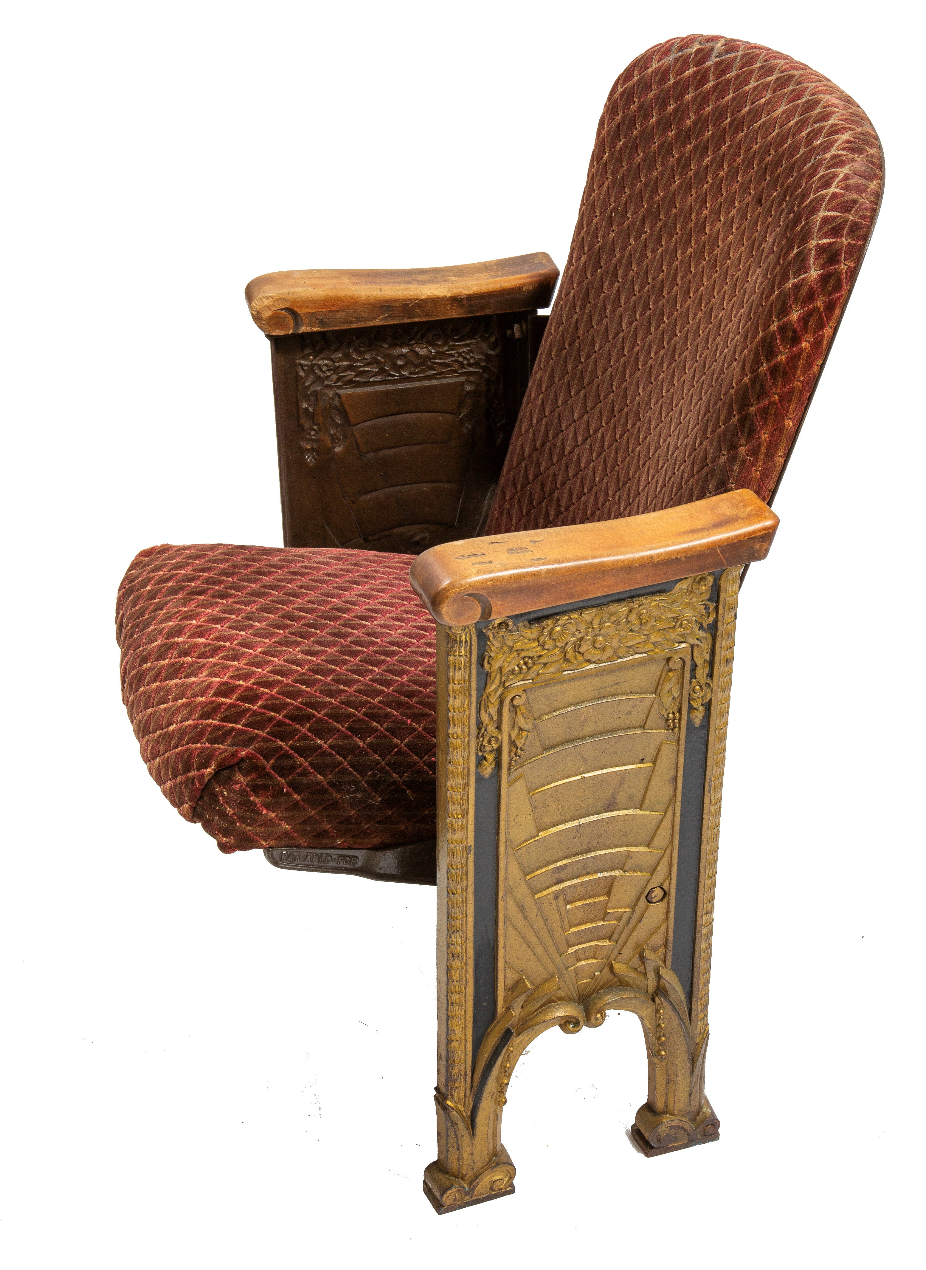original 1930s art deco style chicago theater chair with original mohair seat and backrest
