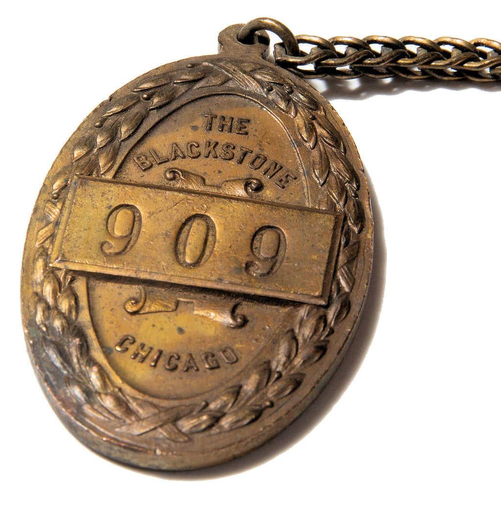rare early 20th century marshall and fox cast bronze chicago blackstone hotel guestroom door keyfob