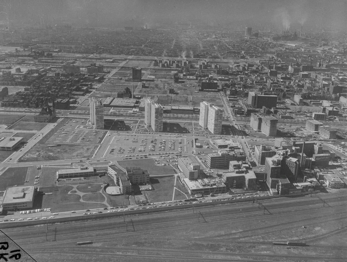 group of reprint photographic images of michael reese hospital as it appeared in 1960