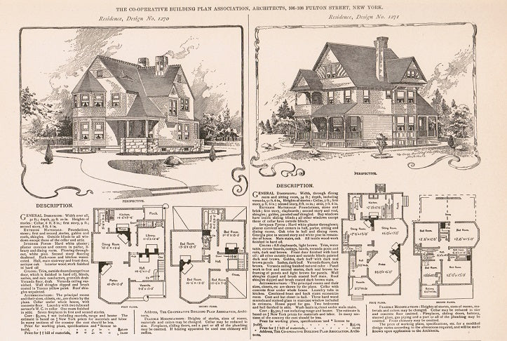 original and rare folio-sized late 19th century american beautifully illustrated co-operative building plan association's "building designs" portfolio