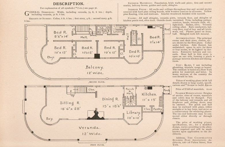 original and rare folio-sized late 19th century american beautifully illustrated co-operative building plan association's "building designs" portfolio