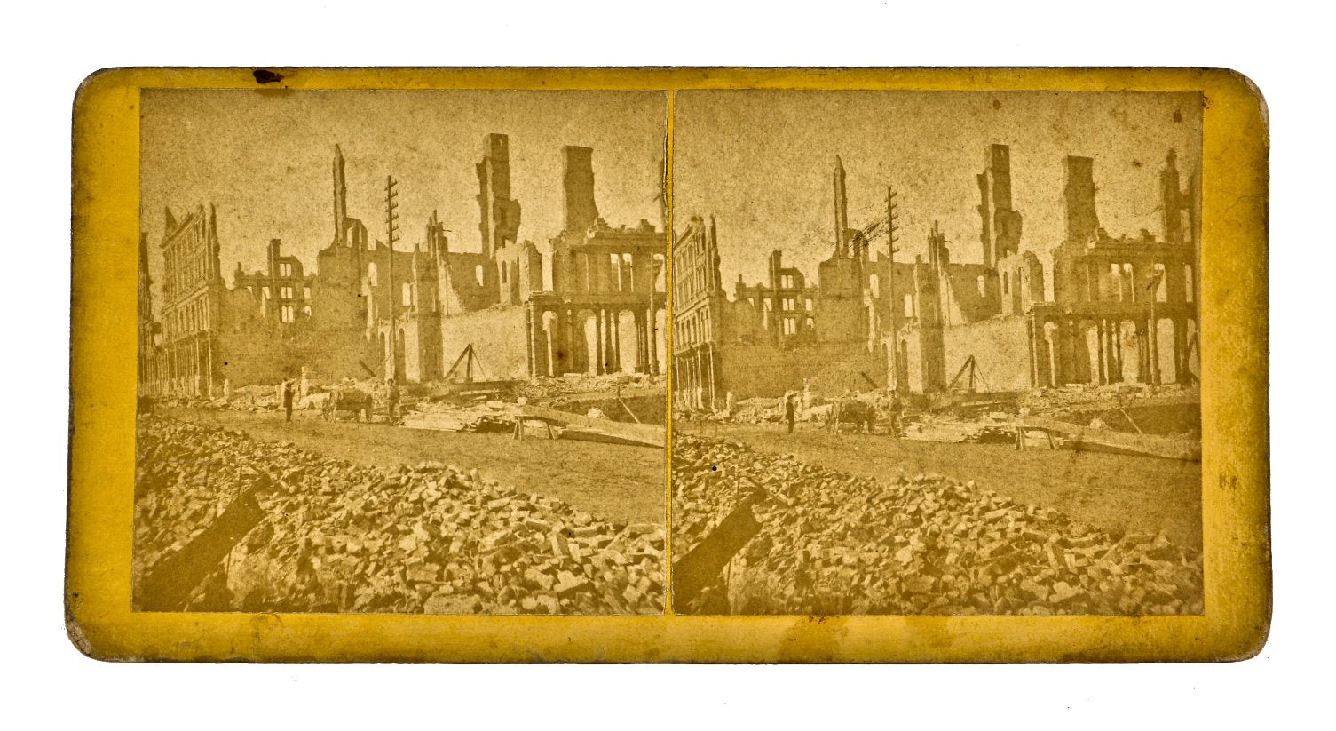 single original antique american october 1871 great chicago fire stereograph or stereoview card depicting the "burnt district" shortly after the fire