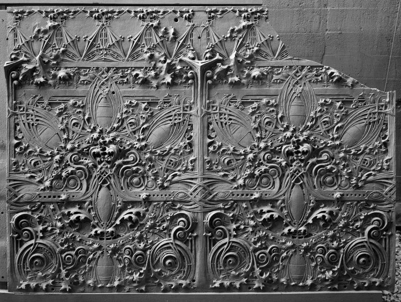 louis h. sullivan-designed ornamental cast iron late 19th century gage building storefront fragment with brushed metal finish
