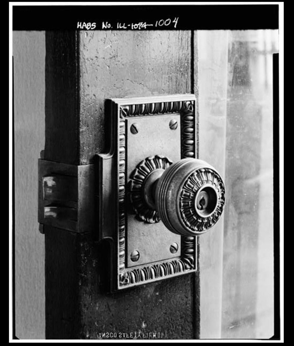 rare later 19th century original holabird and roche-designed custom cast bronze republic building office door unit lock