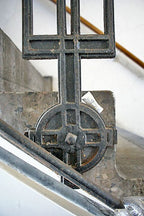 c. early 20th century ornamental cast iron prairie school style michael reese hospital interior angled staircase baluster with brushed metal finish