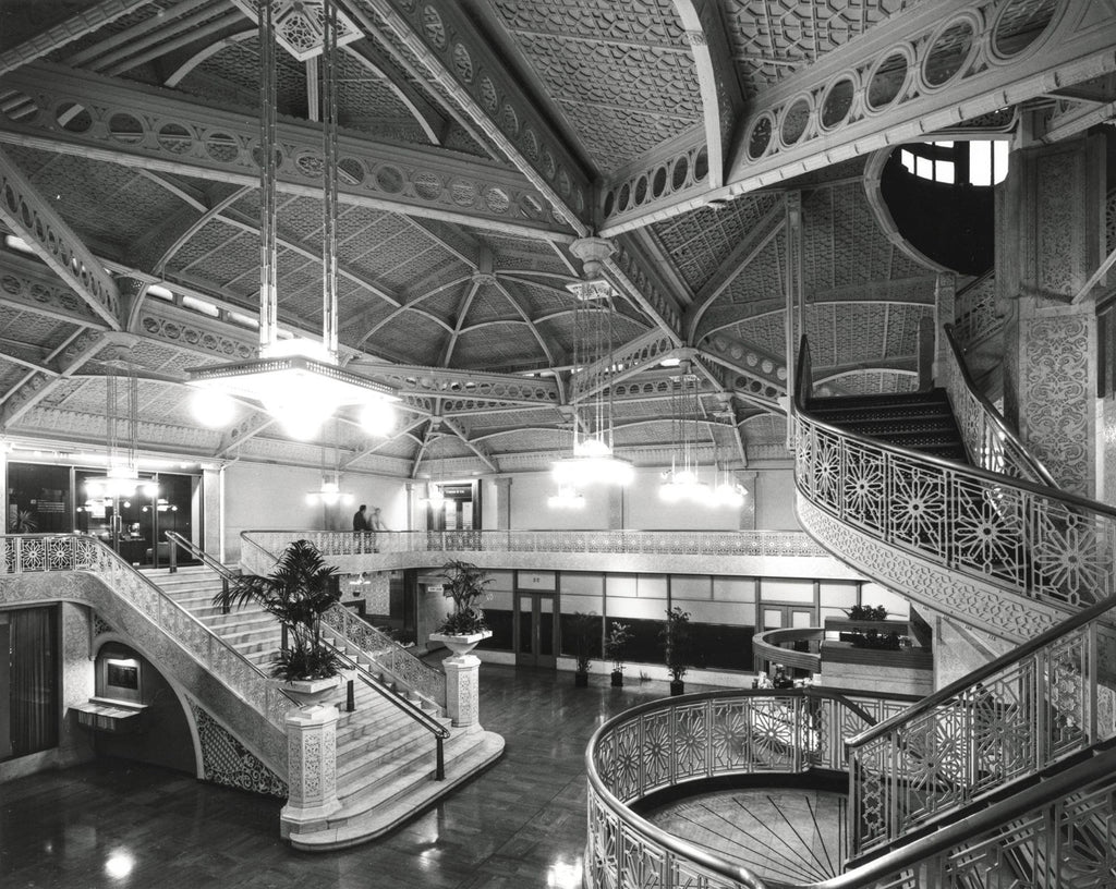 original museum-quality historically important rookery building lobby skylight secitional plan on linen and ink
